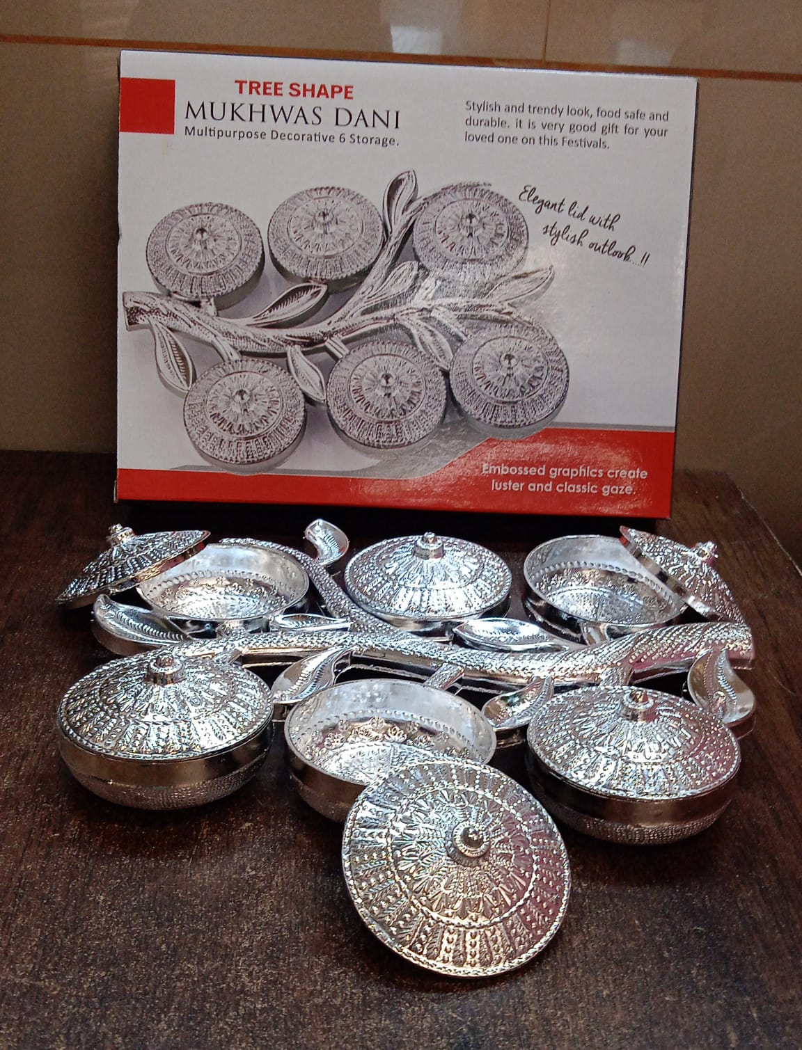 Mukhwas Dani Tray – 6-Compartment Tree Shape Serving | Styleva - Image 7