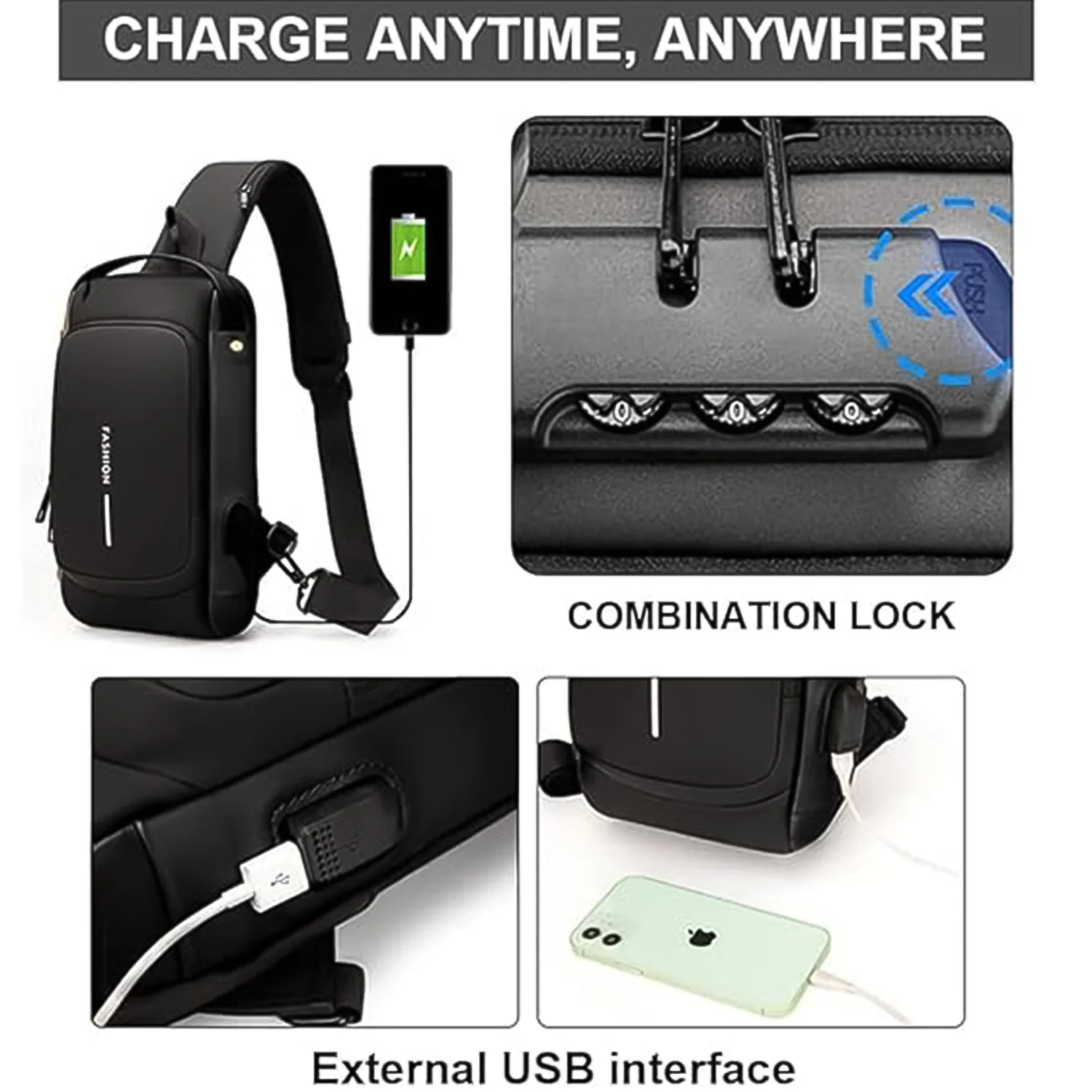 Anti-Theft Crossbody Sling Bag – Secure USB Charging Port - Image 4