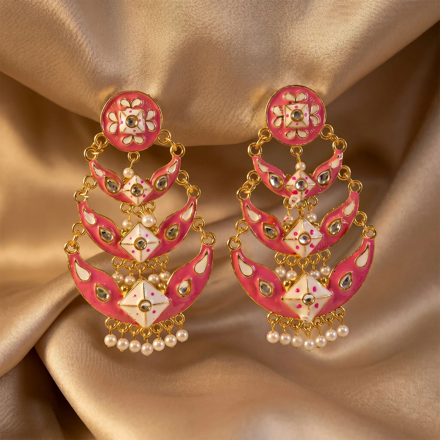 Pink Ethnic Chandbali Earrings – Lightweight Festive Jewelry - Image 3
