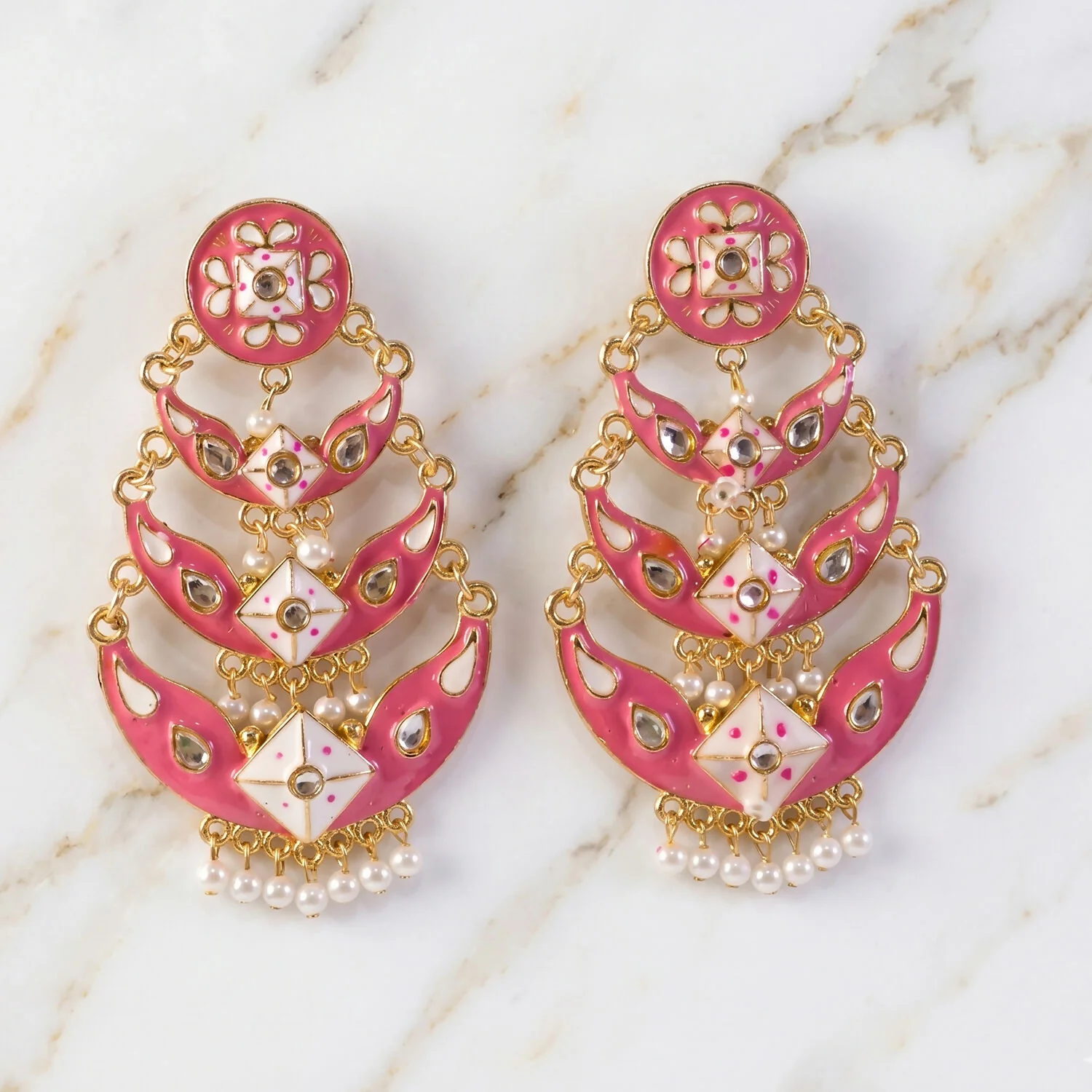 Pink Ethnic Chandbali Earrings – Lightweight Festive Jewelry - Image 4