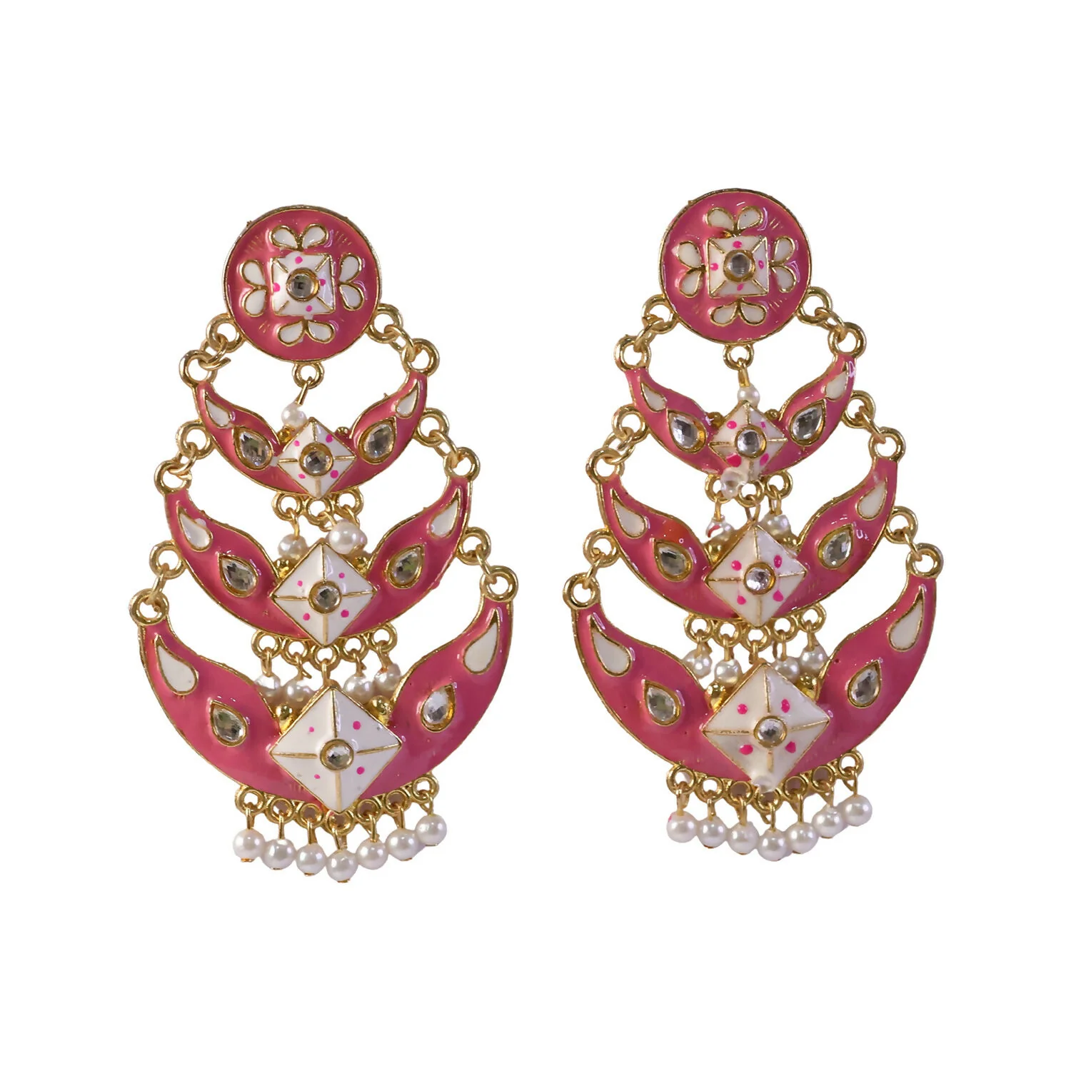 Pink Ethnic Chandbali Earrings – Lightweight Festive Jewelry - Image 5
