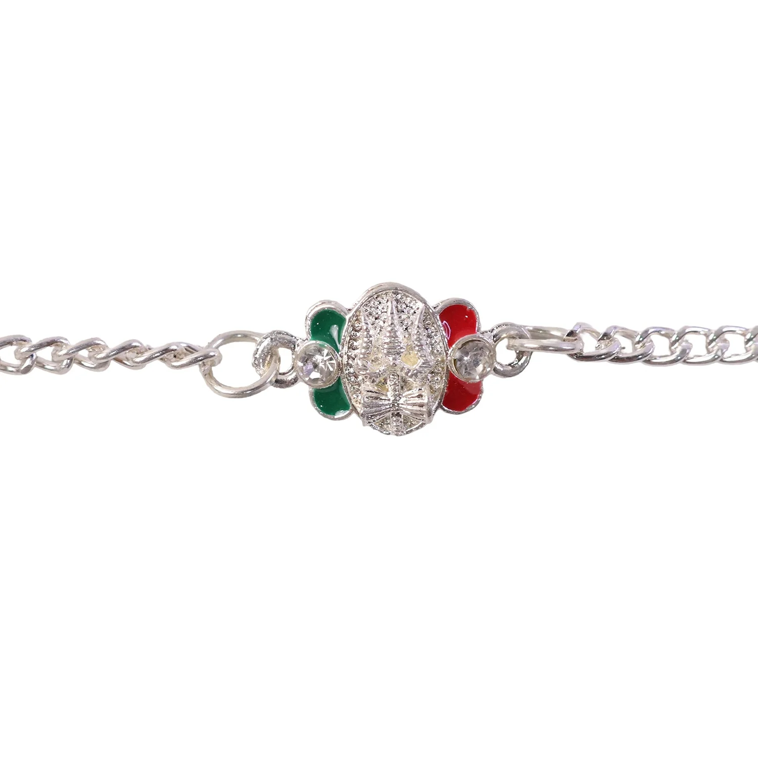 Trishul Motif Meenakari Stone Studded Designer Chain Rakhi for Brother - Image 5