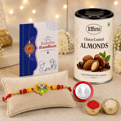 Trishul Rakhi Combo - Raksha Bandhan Gift with Choco Almonds 96gm, Pack of 5 | Rakhi Gift - Image 2