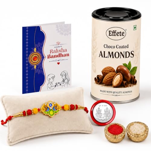 Trishul Rakhi Combo - Raksha Bandhan Gift with Choco Almonds 96gm, Pack of 5 | Rakhi Gift - Image 6