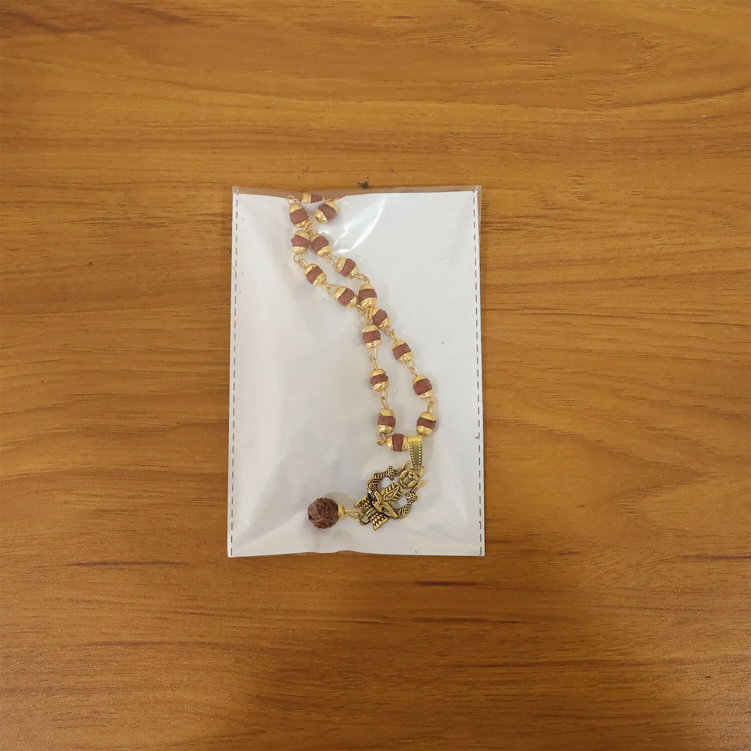 Gold Pendant Rudraksha Mala – Spiritual Trishul Shivling Necklace - Image 6