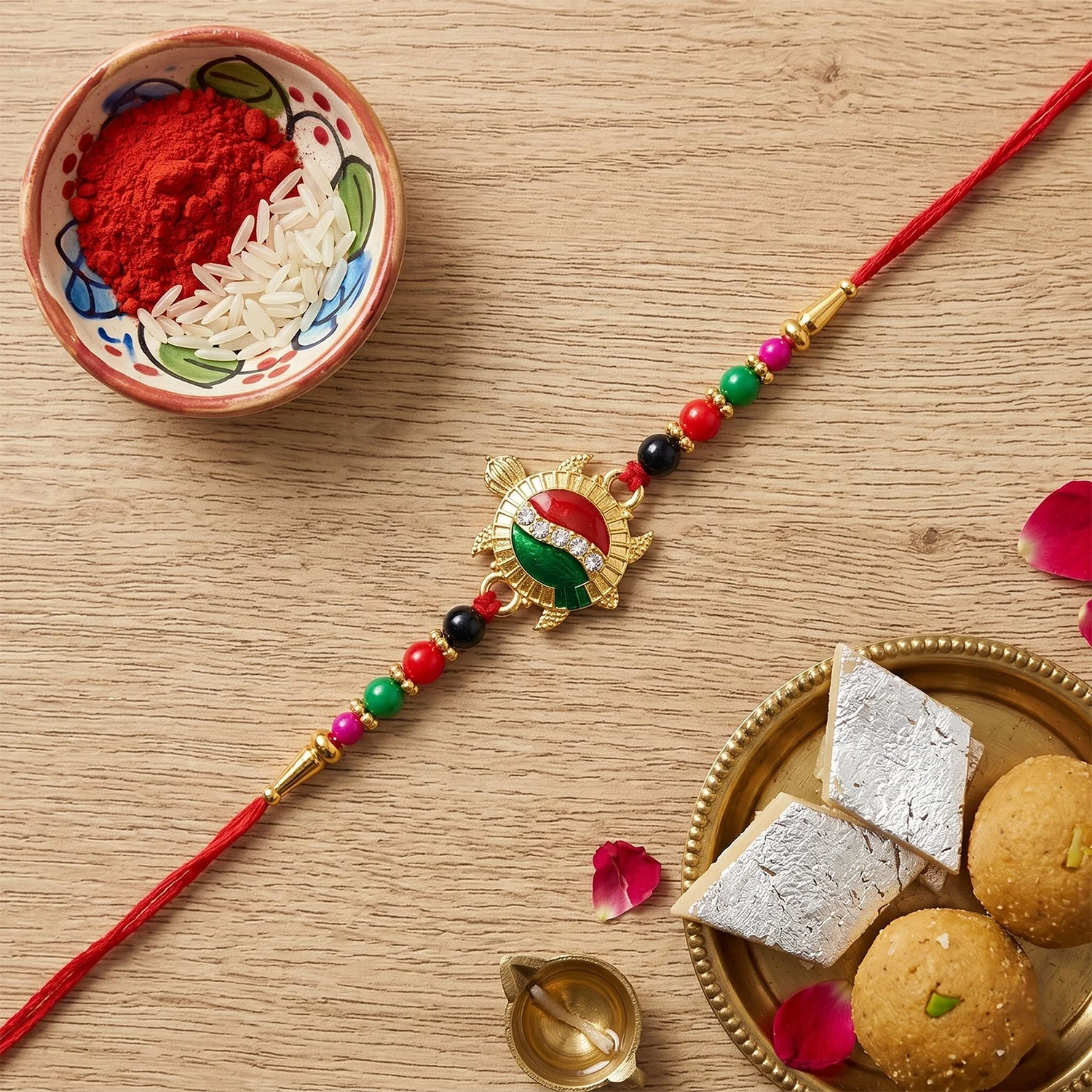 Rakhi – Elegant Turtle Design with Stone Work & Red Thread - Image 2