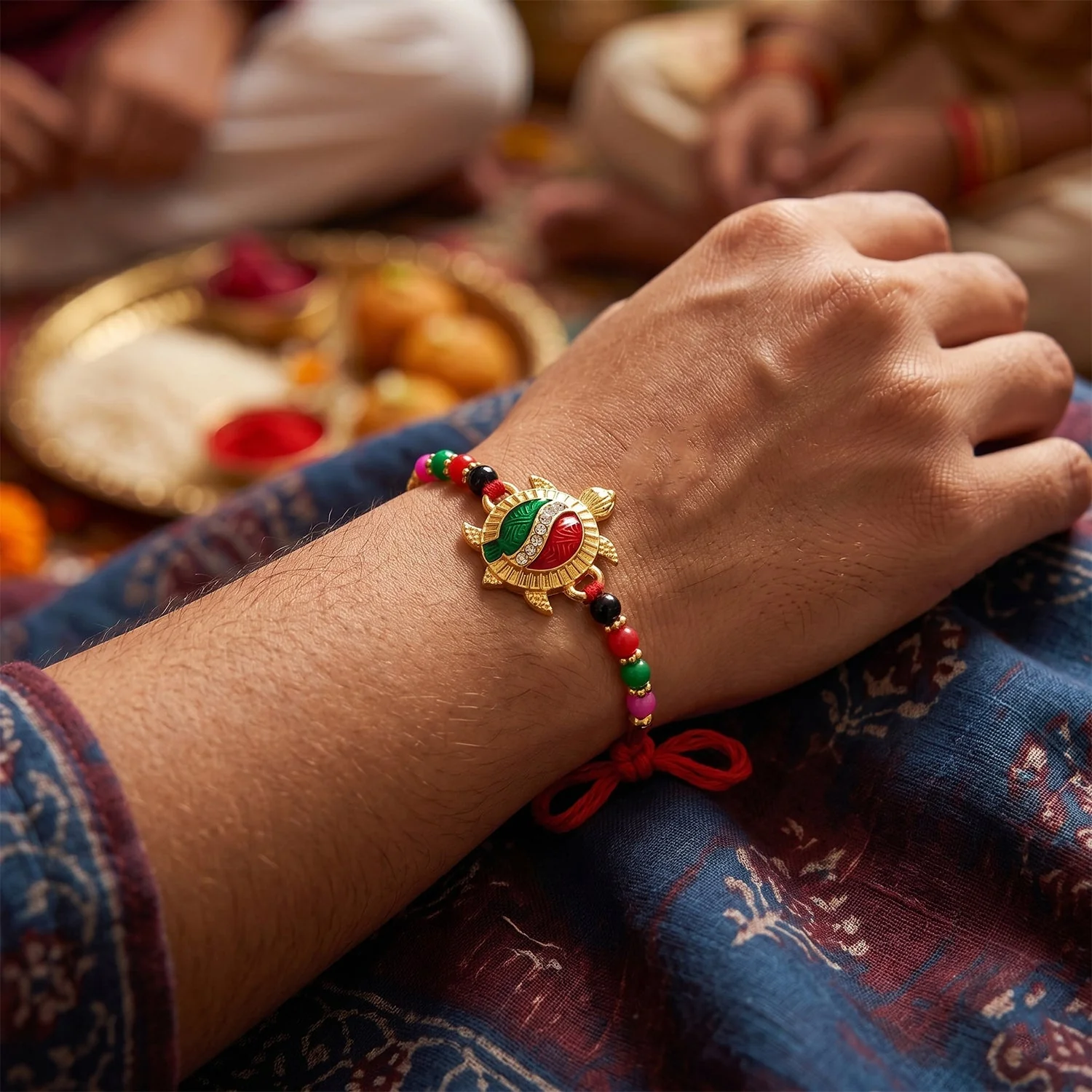 Rakhi – Elegant Turtle Design with Stone Work & Red Thread - Image 3