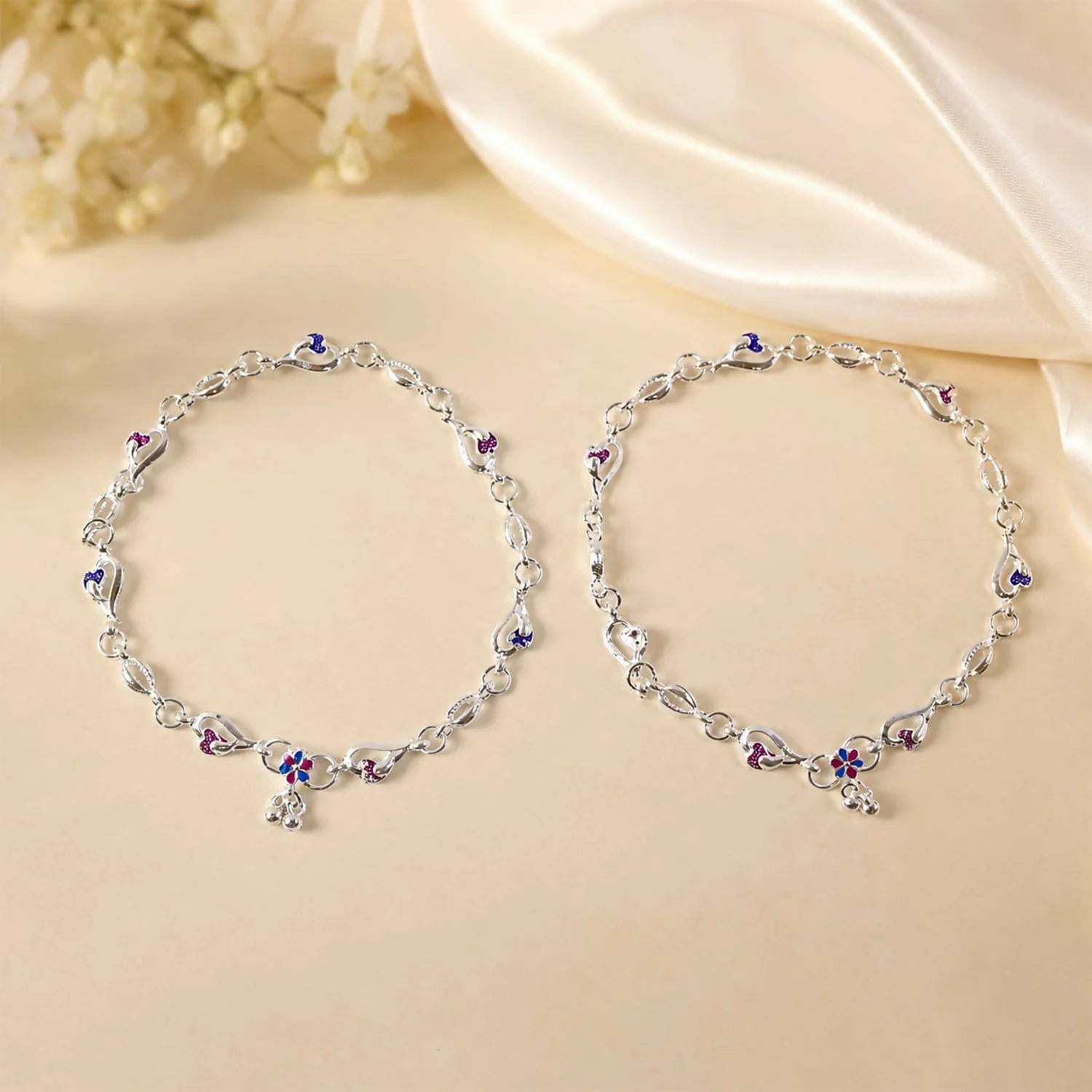 Twinkle Heart Charm Anklet Pair for Women | Stylish Adjustable Chain Anklets - Image 2