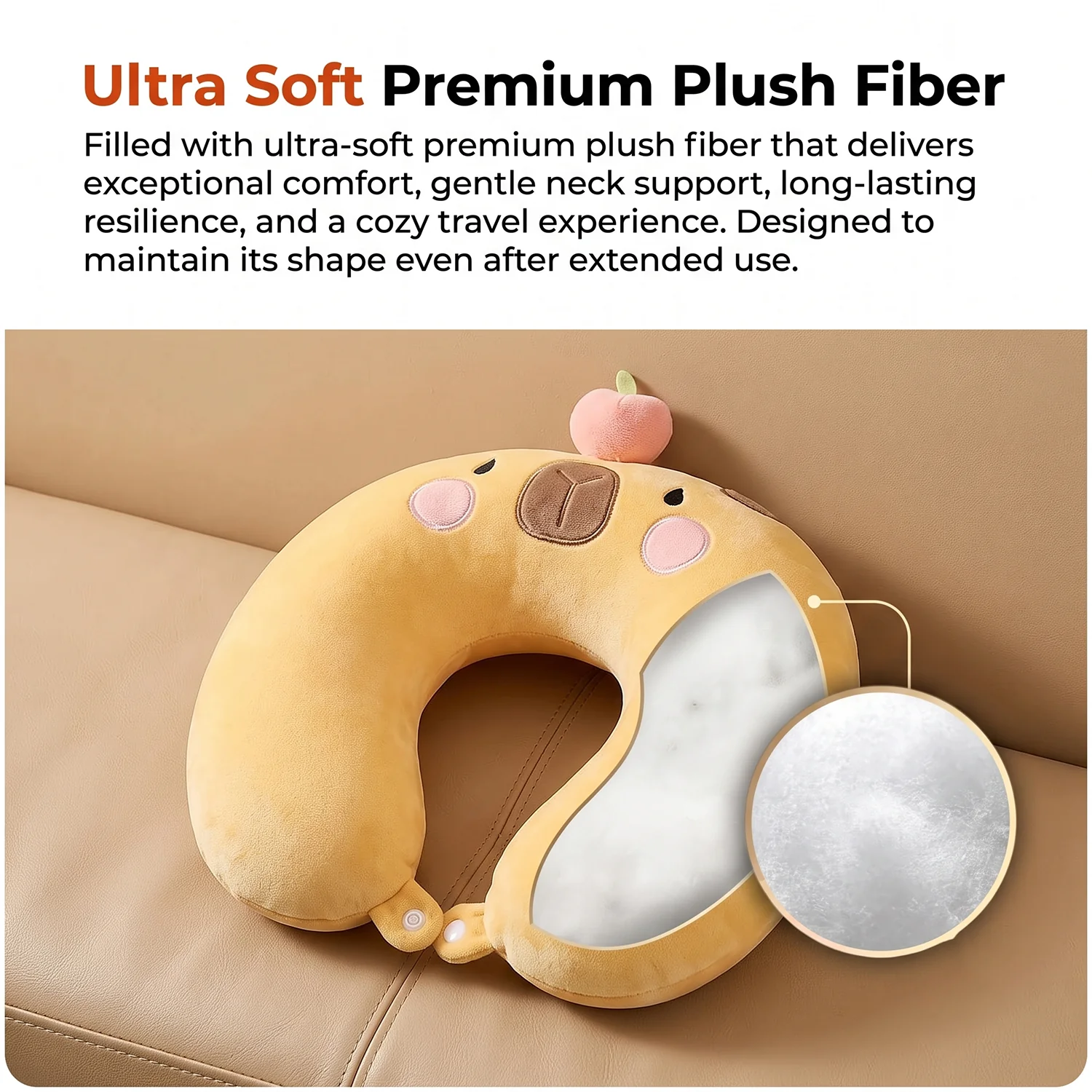 U-Shaped Travel Neck Pillow, Cute Capybara Soft Plush Pillow for Kids (1 Pc) - Image 7