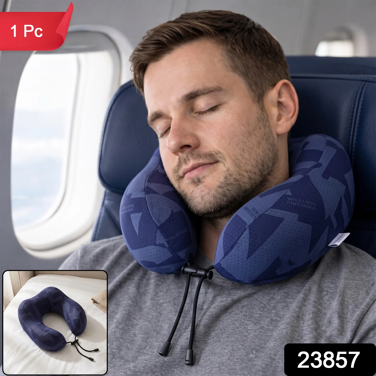 U-Shaped Travel Neck Pillow, Memory Foam Support Pillow with Adjustable Toggle (1 Pc) - Image 2
