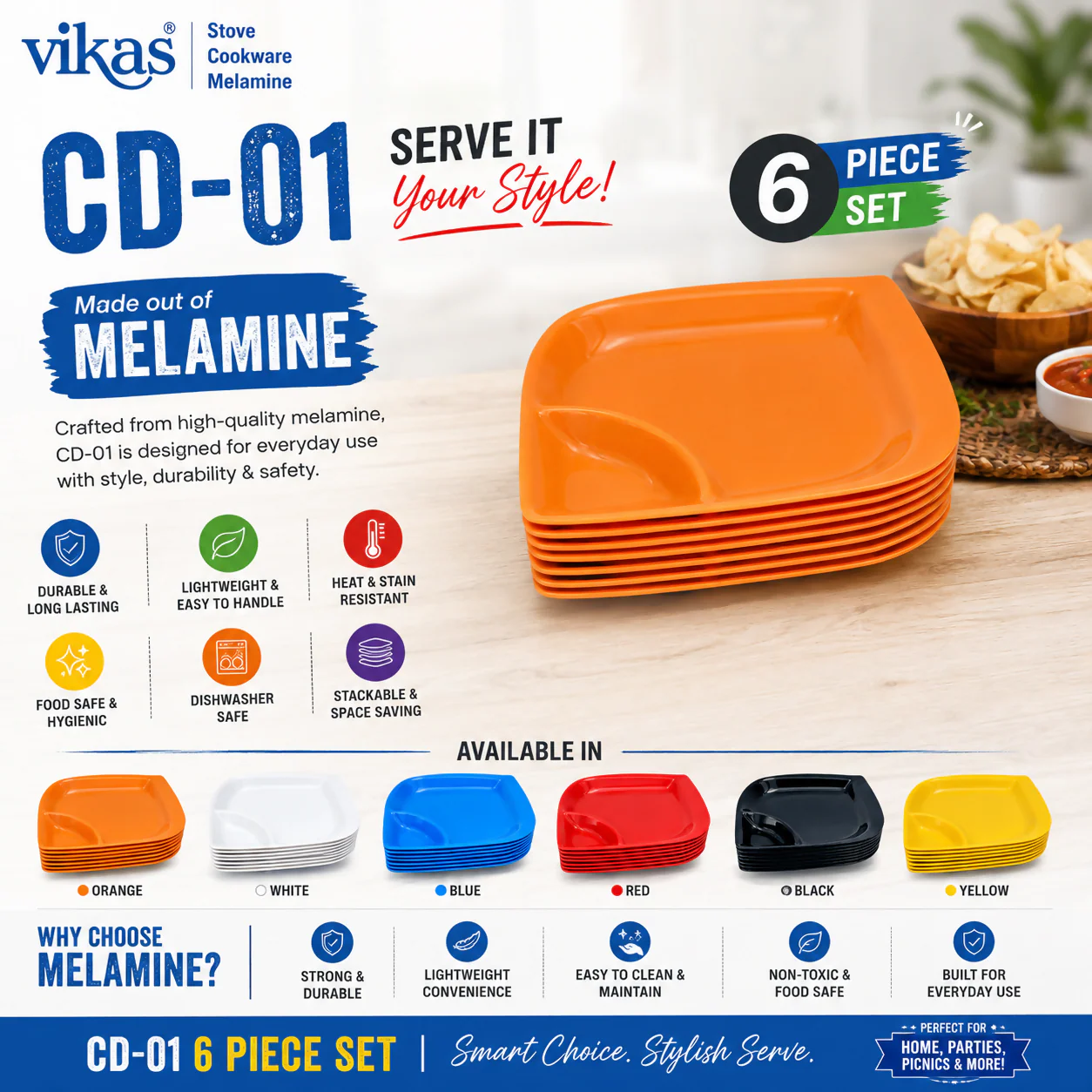 Melamine Chip & Dip Serving Tray Set – Vibrant and Durable for Anytime Snacking - Image 2