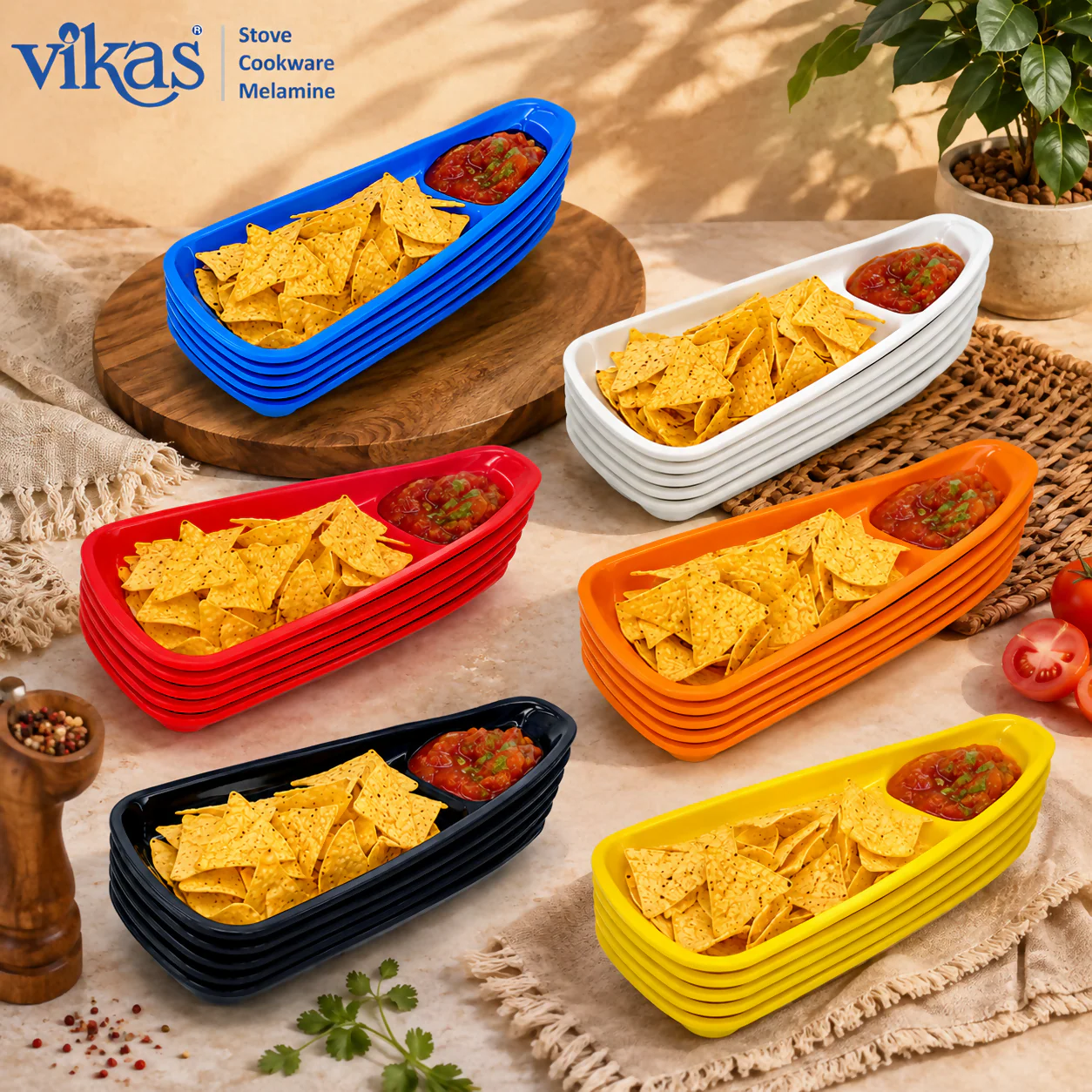 Melamine Chip & Dip Serving Tray Set – Vibrant and Durable for Anytime Snacking - Image 4