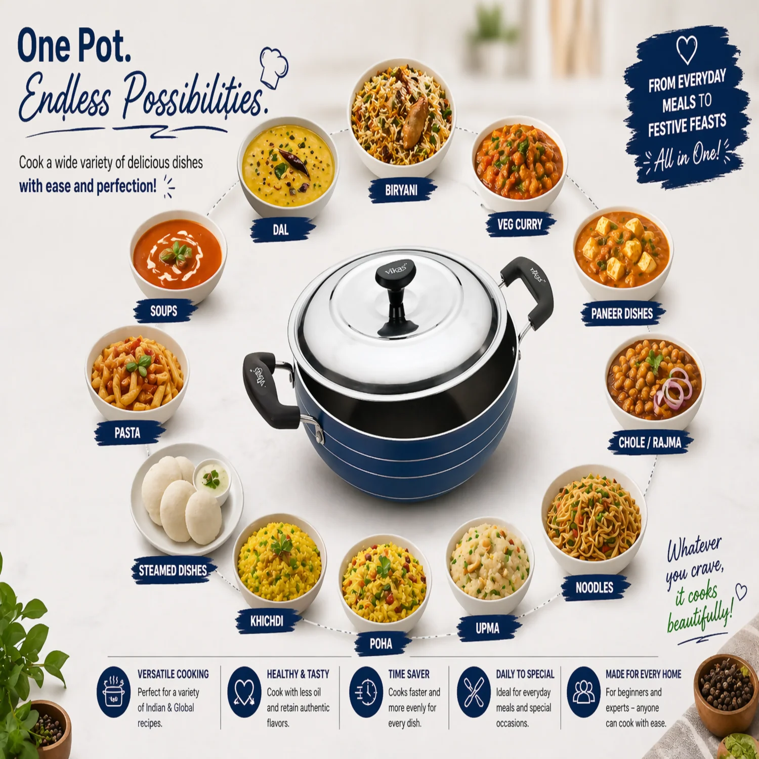 Deep Kadai – Non-Stick, Deep Walls & Steel Lid for Versatile Cooking - Image 2
