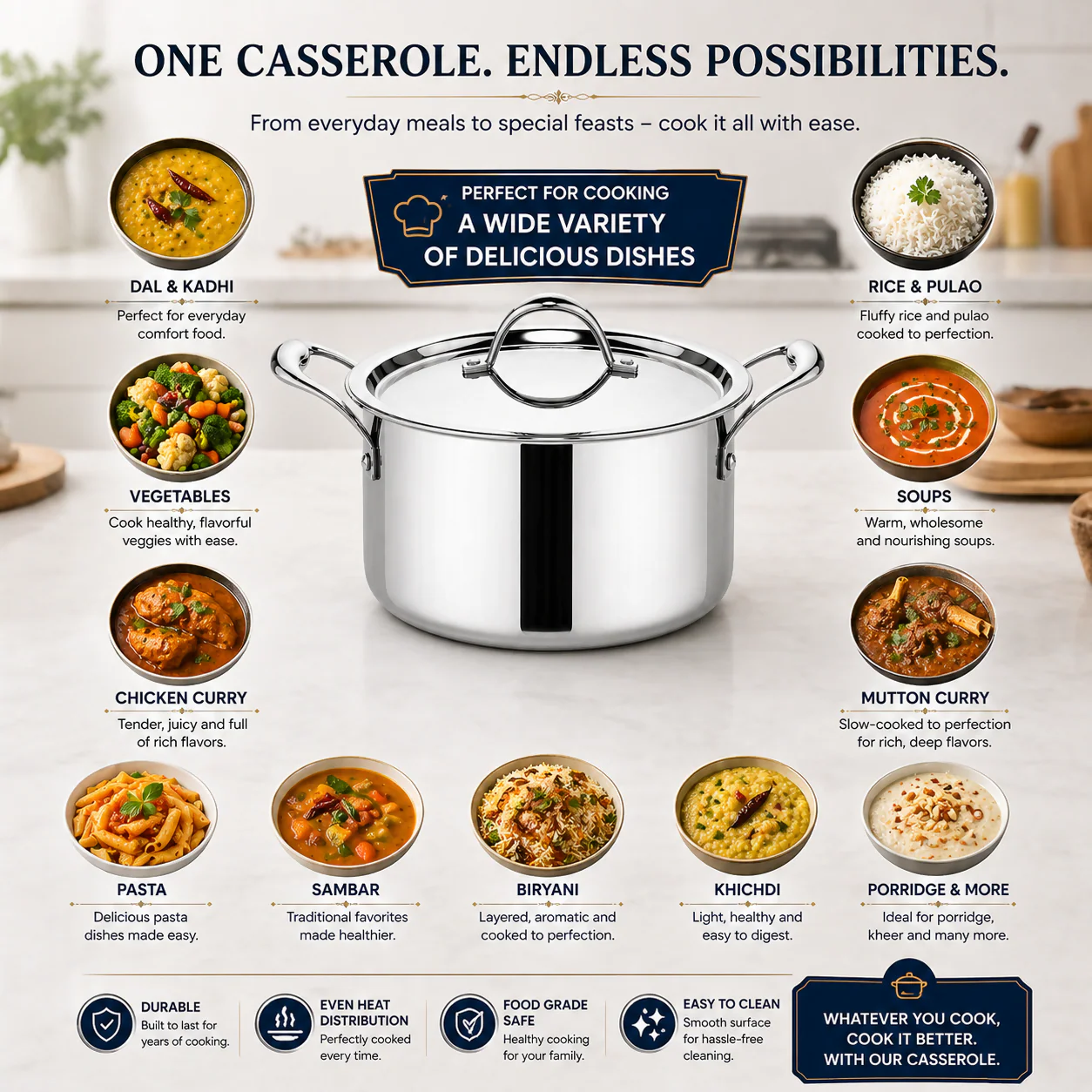 Vikas Triply Casserole – 3-Layer Induction Cookware for Fast Cooking