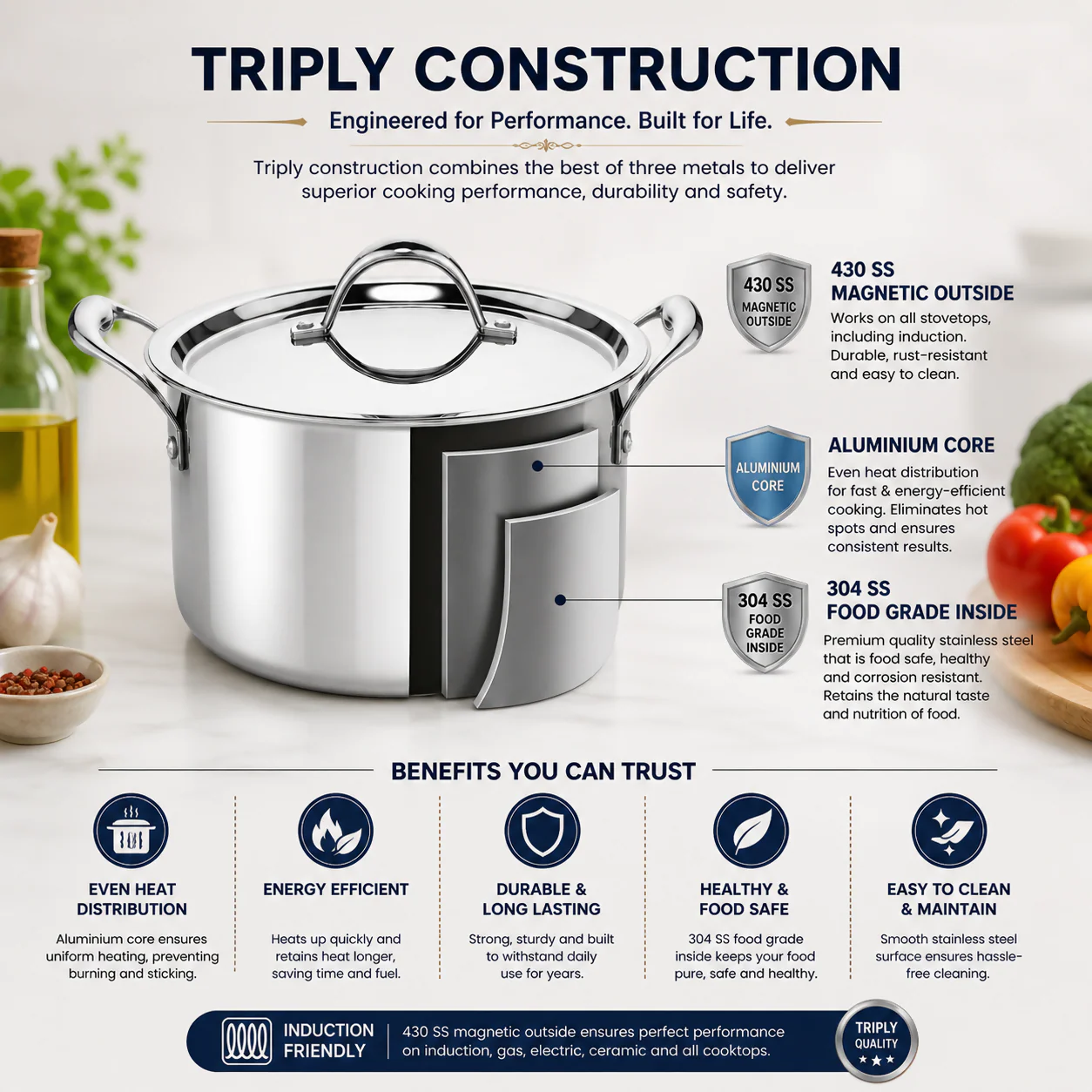 Vikas Triply Casserole – 3-Layer Induction Cookware for Fast Cooking - Image 7