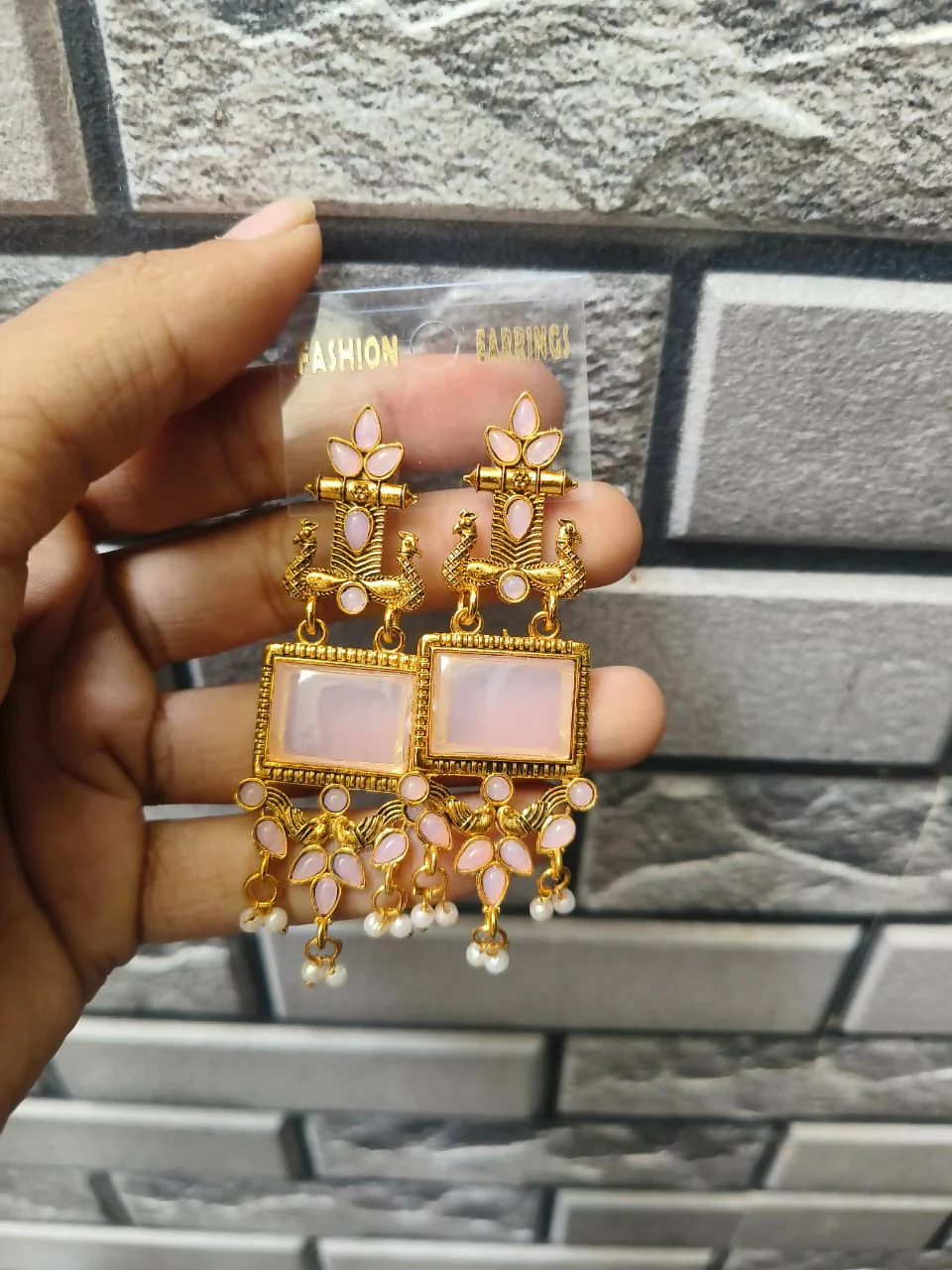 Oxidised Chandbali Earrings – Pink Stone Peacock Design for Women - Image 4