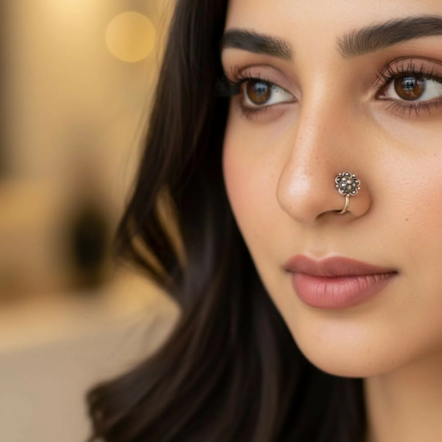 Oxidized Silver Flower Nose Pins – Set of 5 for Women - Image 2