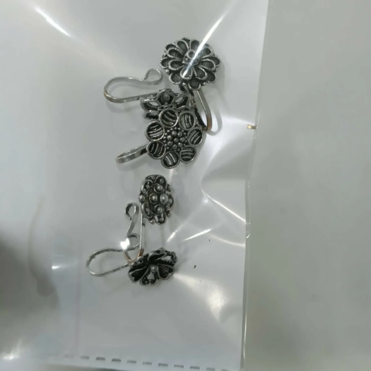 Oxidized Silver Flower Nose Pins – Set of 5 for Women - Image 4