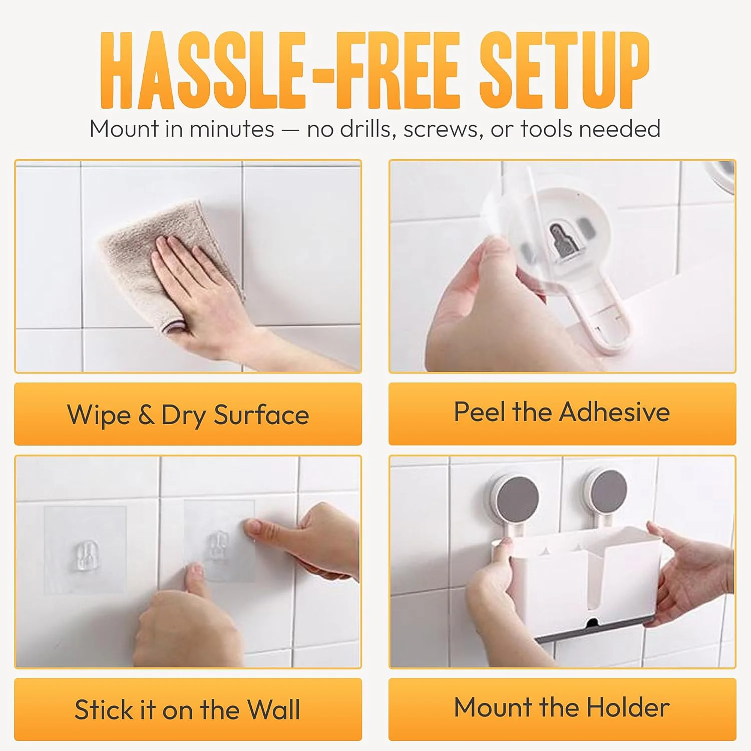 Wall Mounted Toothbrush Holder – 3 Compartments with Adhesive Install - Image 6