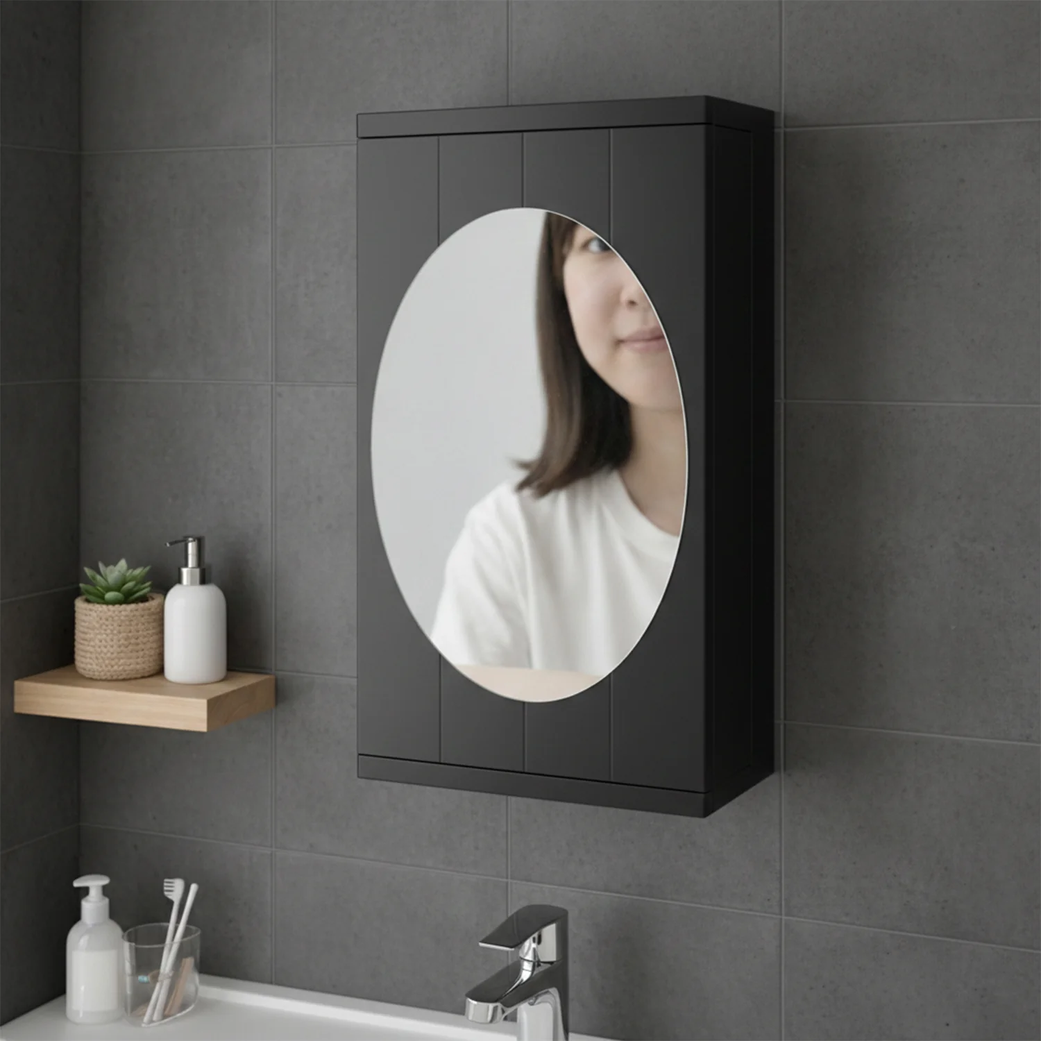 Rotating Storage Cabinet with Mirror, Space-Saving Wall Organizer - Image 3