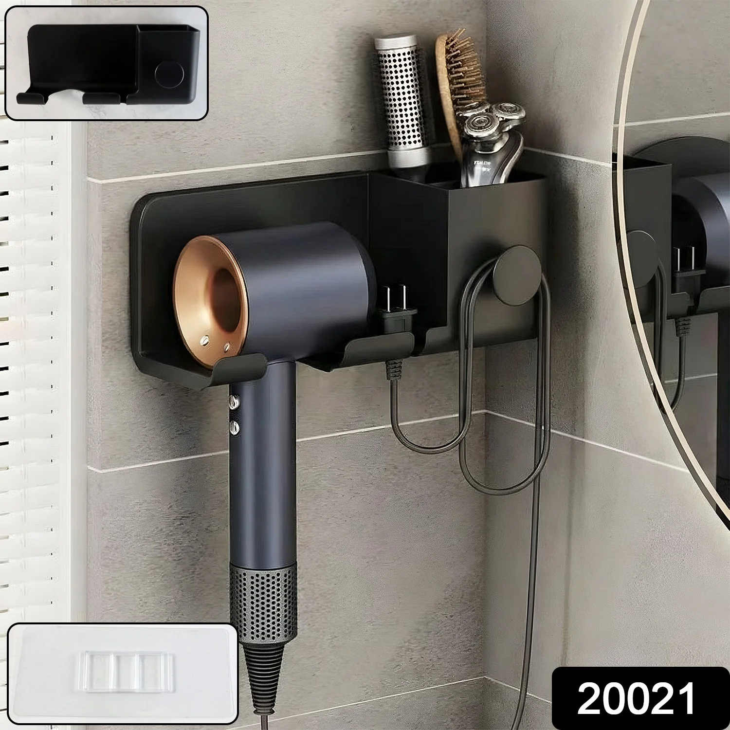 Wall Mounted Hair Dryer Holder – Space-Saving Organizer Shelf & Hook - Image 2