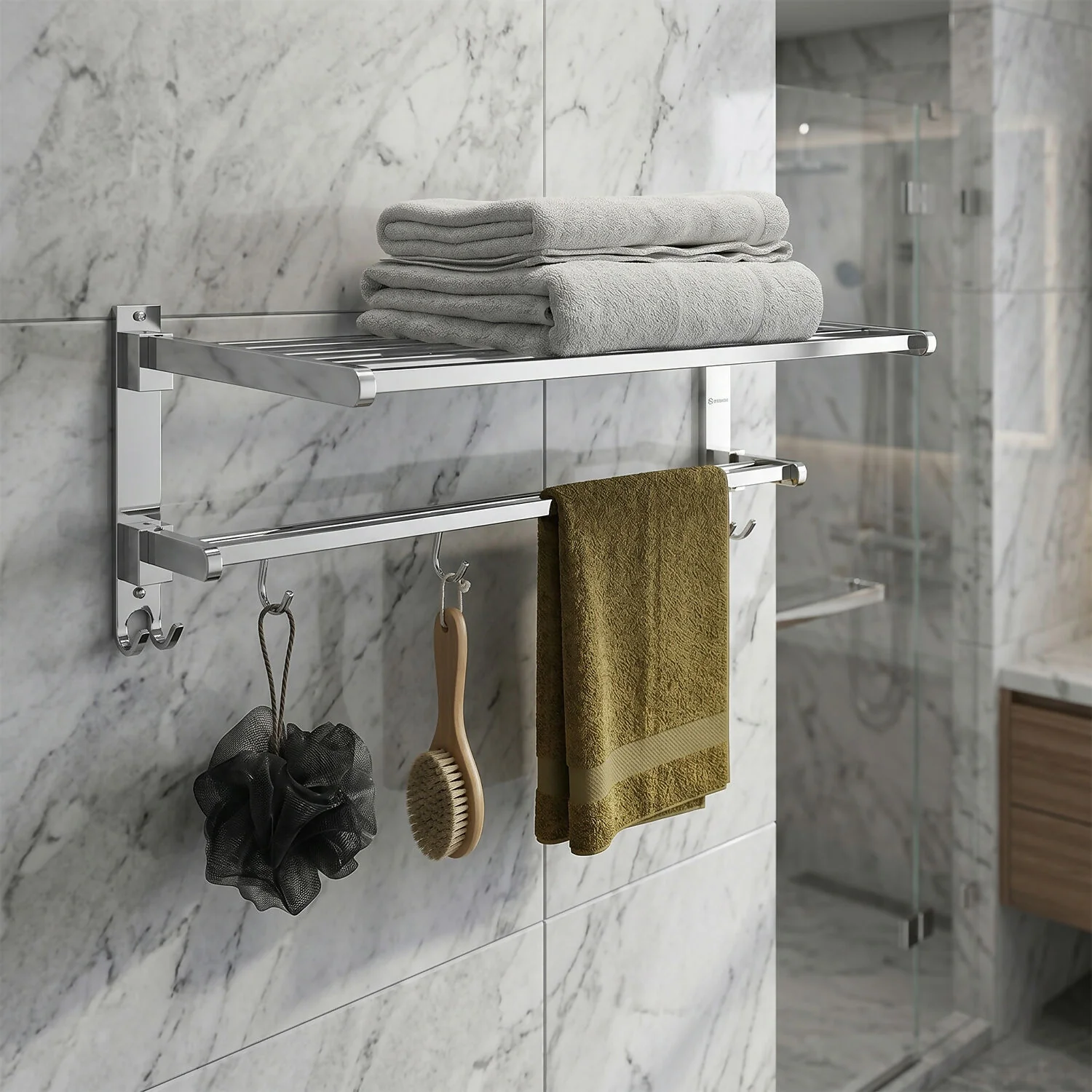 Bathroom Towel Rack with Shelf – Space-Saving & Rust-Resistant Design - Image 5