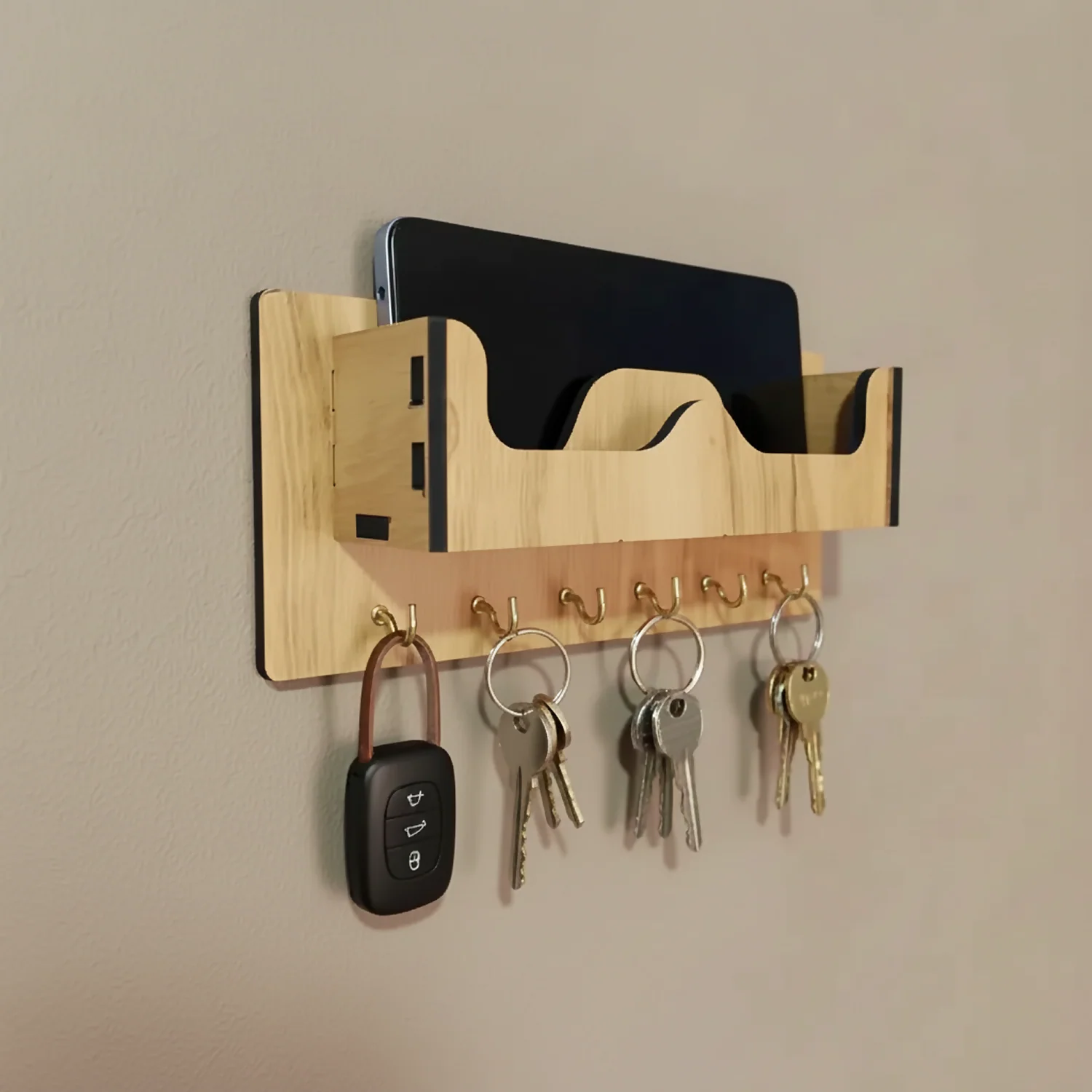 Wooden Wall Mounted Key Holder with Shelf – Organize Essentials Neatly - Image 2