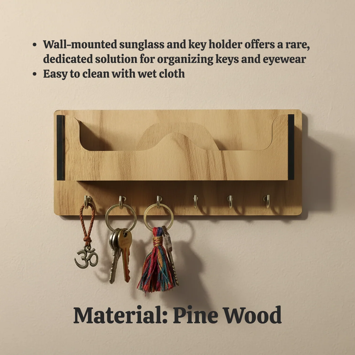 Wooden Wall Mounted Key Holder with Shelf – Organize Essentials Neatly - Image 4