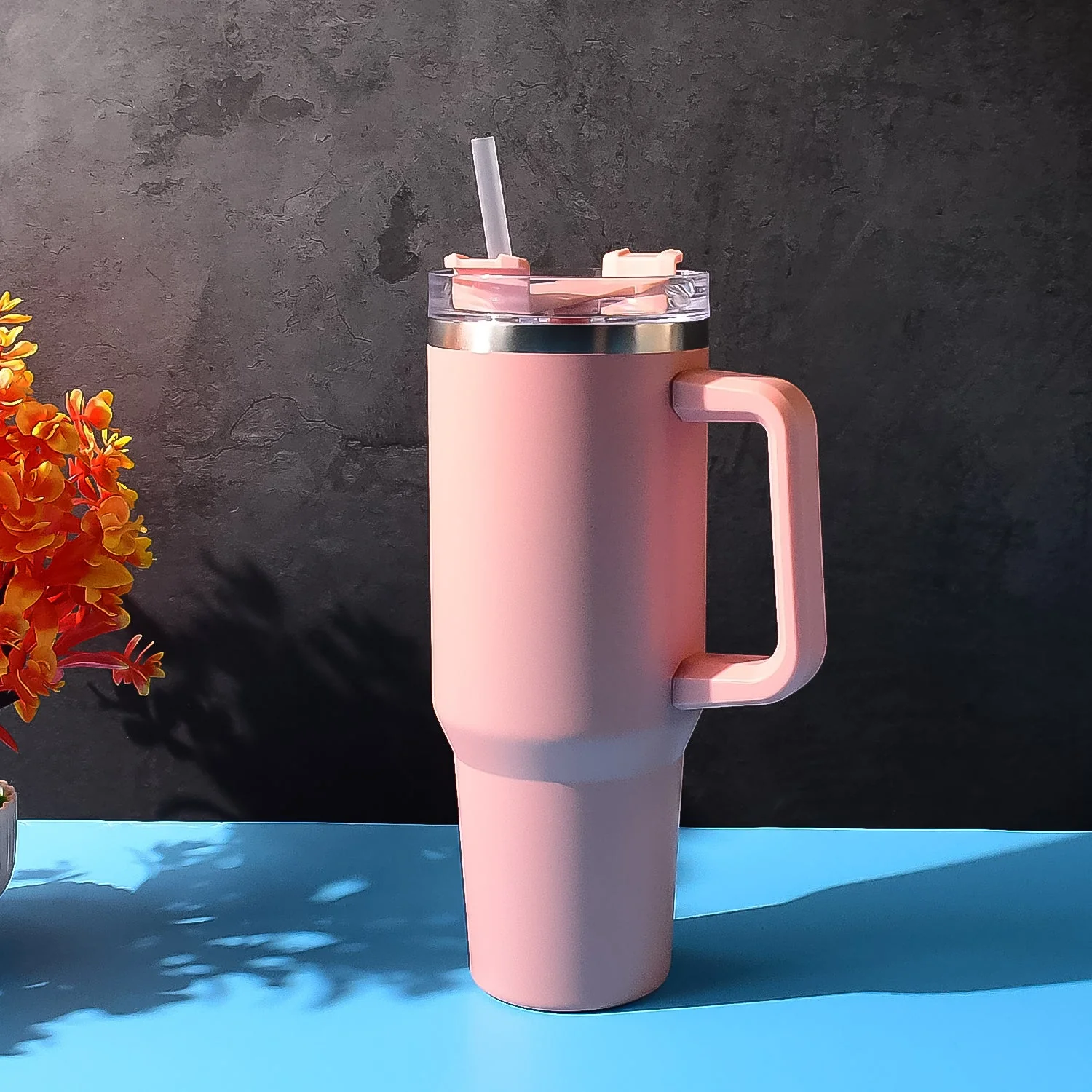 Insulated Travel Mug – 1200ML Peach Large Tumbler with Handle - Image 6