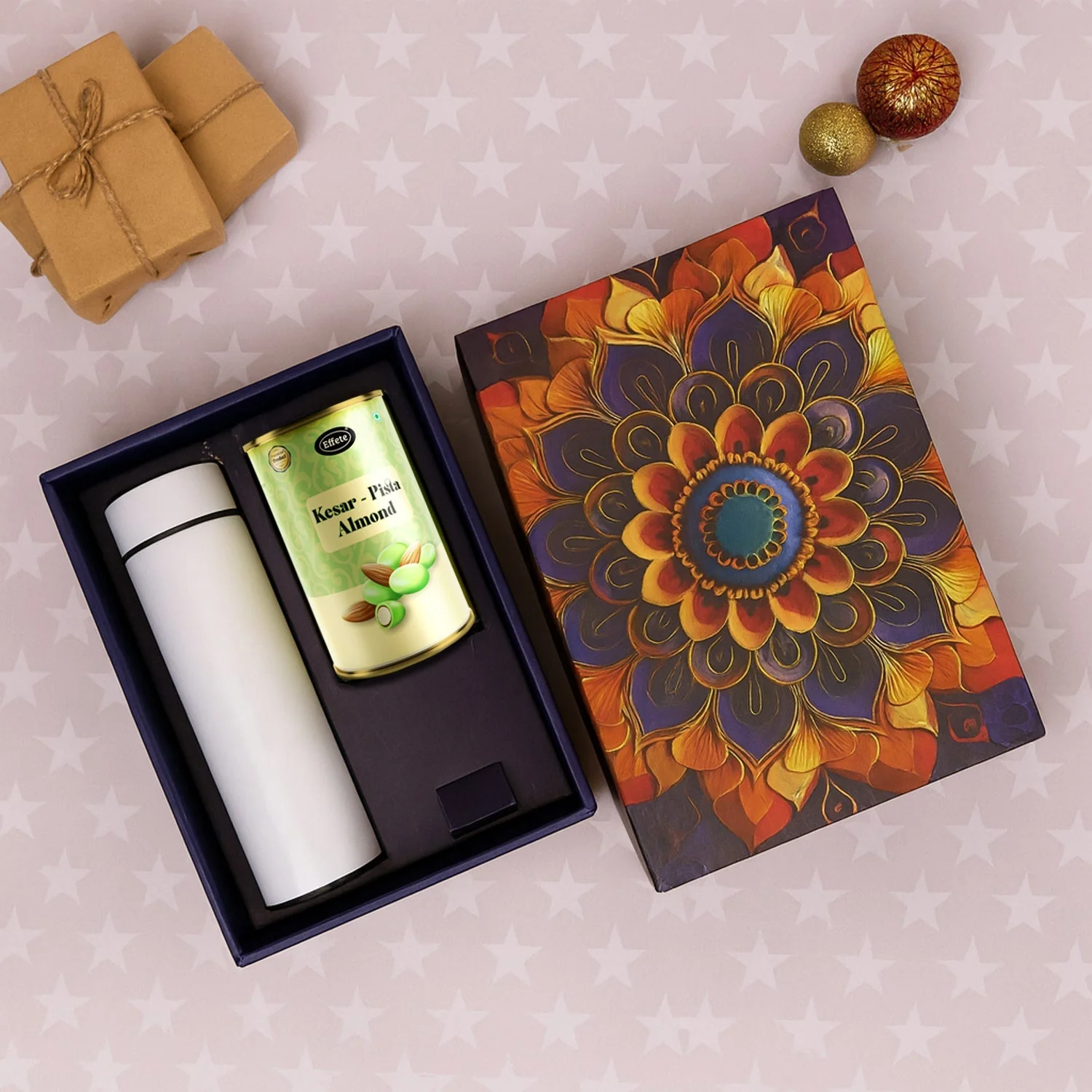 Kesar Pista Gift Hamper – Custom Stainless Steel Bottle Set - Image 4
