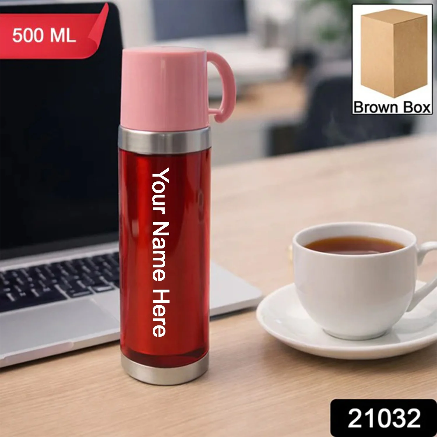 Insulated Travel Mug – Handle Lid & Stainless Steel Base 500ml - Image 2