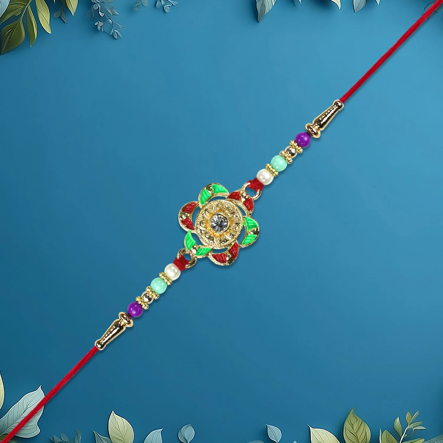 Gold Plated Floral Rakhi – Elegant Traditional Design for Raksha Bandhan - Image 3
