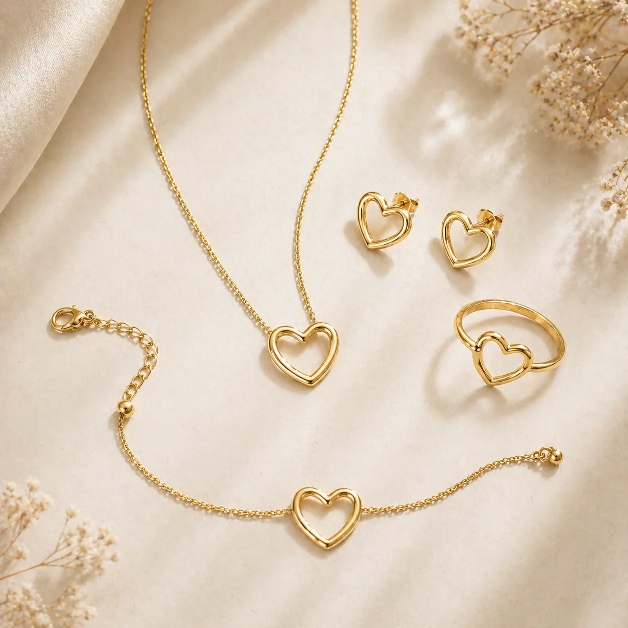 Women’s Waterproof Gold Heart Jewellery Set – Elegant & Trendy - Image 2