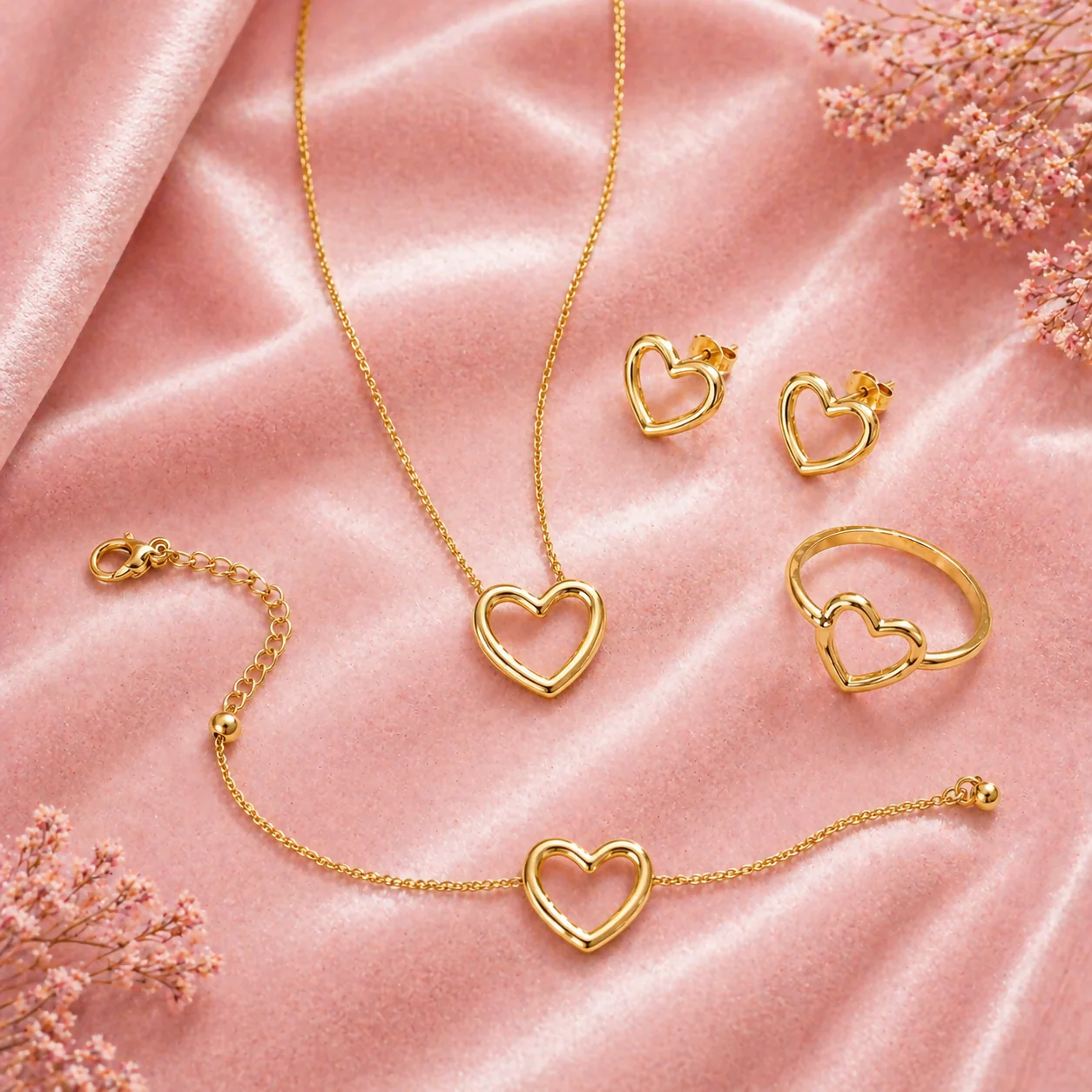 Women’s Waterproof Gold Heart Jewellery Set – Elegant & Trendy - Image 3