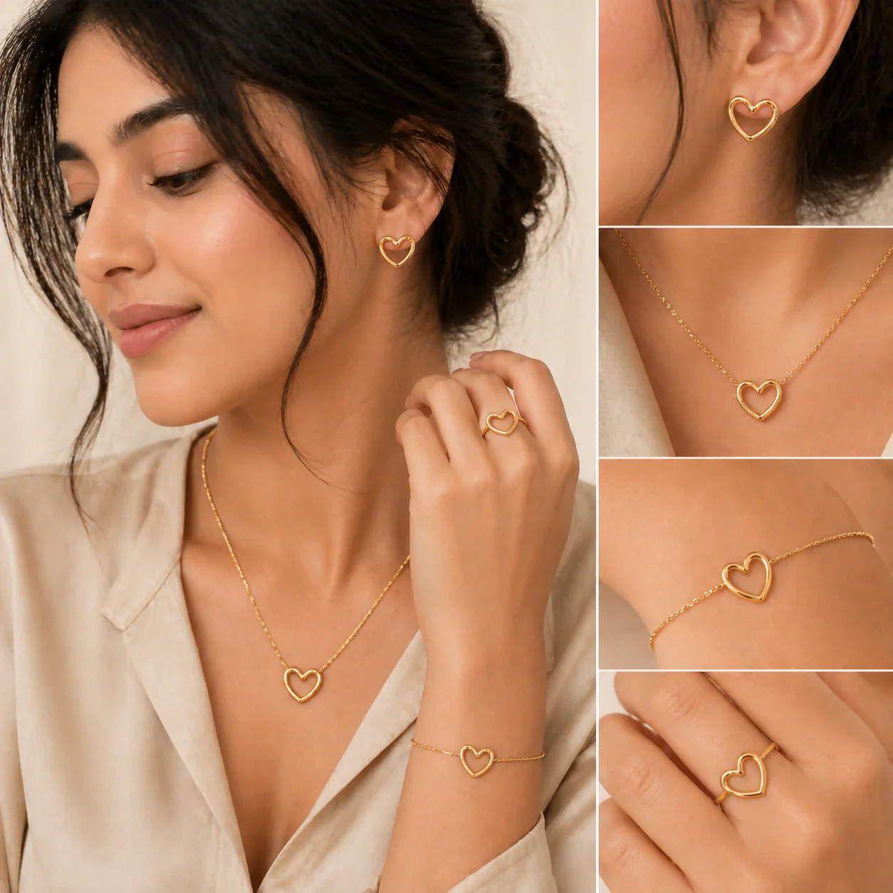 Women’s Waterproof Gold Heart Jewellery Set – Elegant & Trendy - Image 4