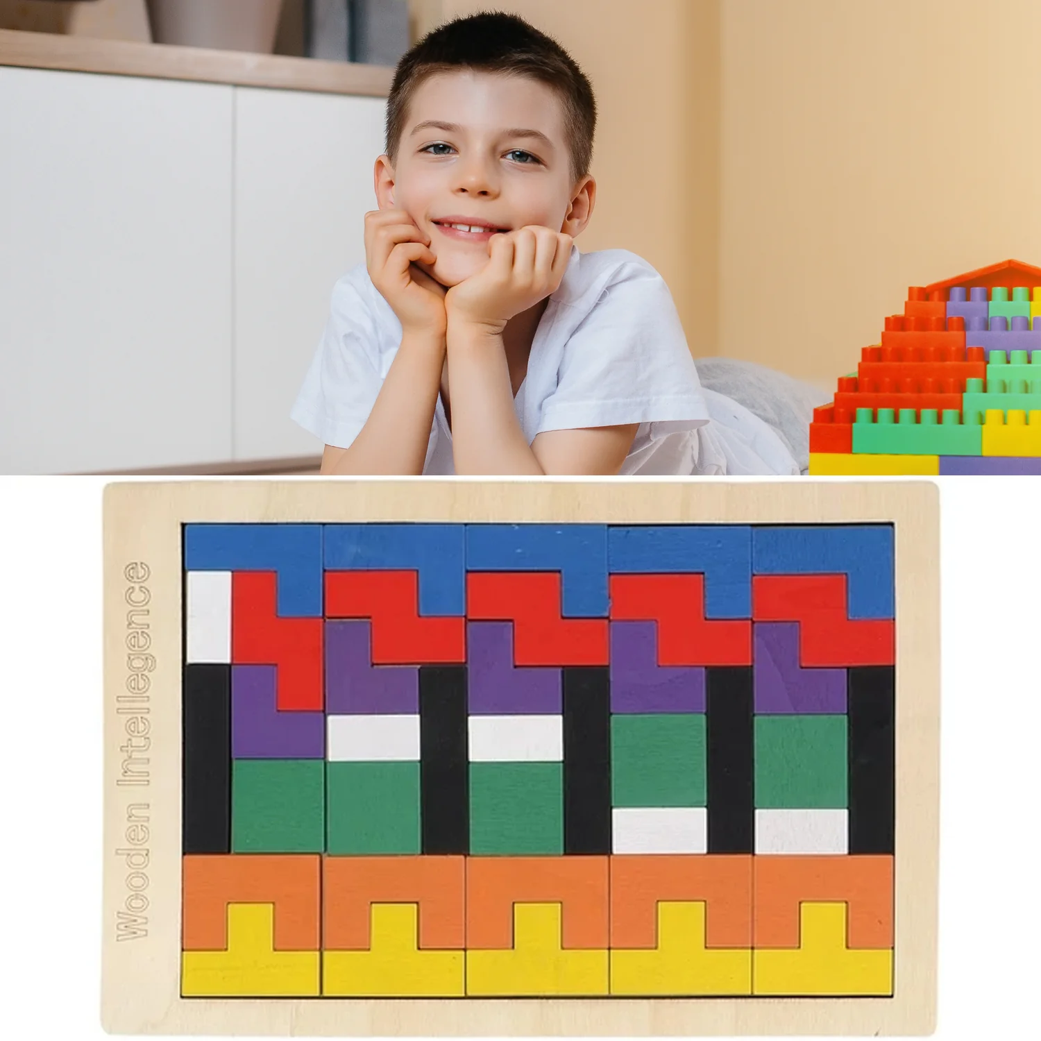 Wooden Blocks Puzzle – Educational Brain Toy for Kids | Inventive Play - Image 2