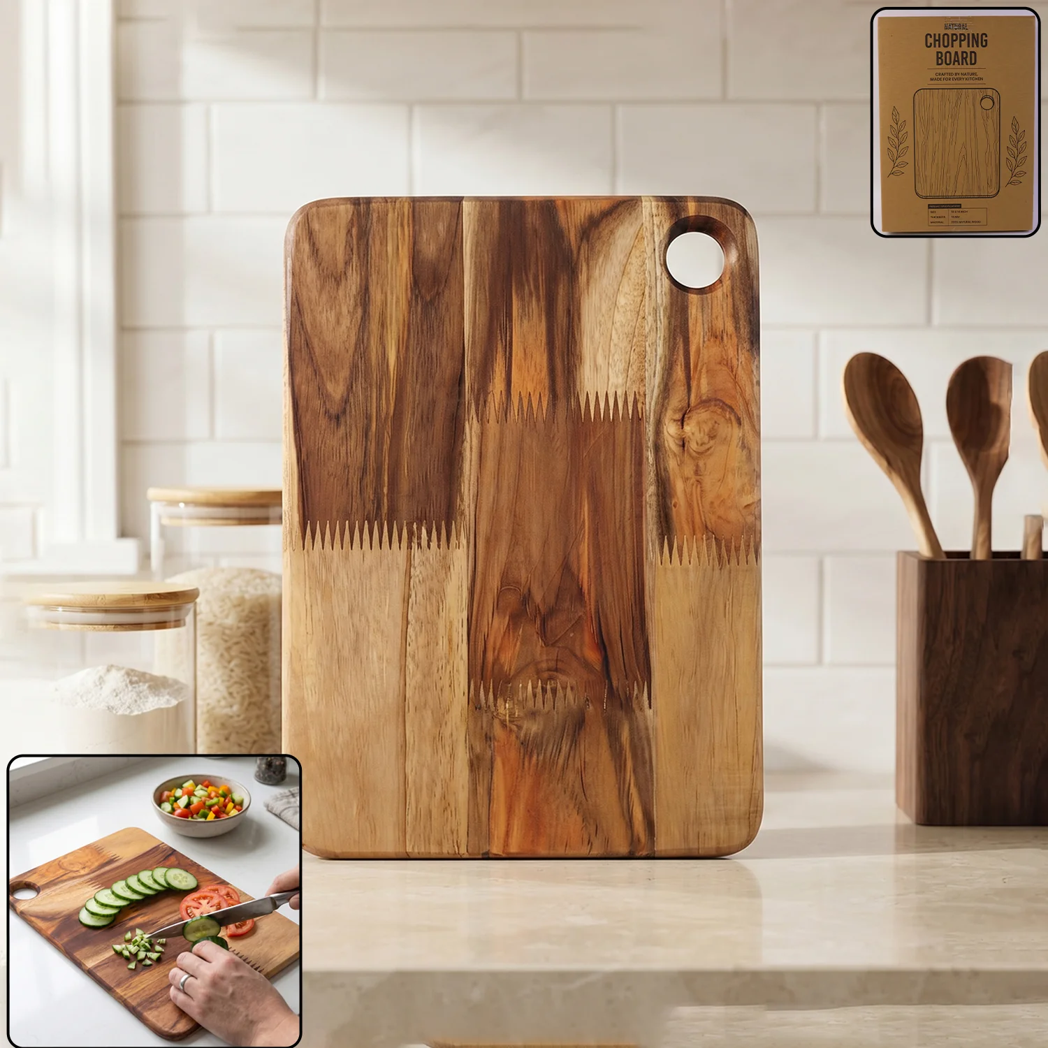 Wooden Chopping Board and Cutting Board for Kitchen 10 x 14 Inch (1... - Image 3