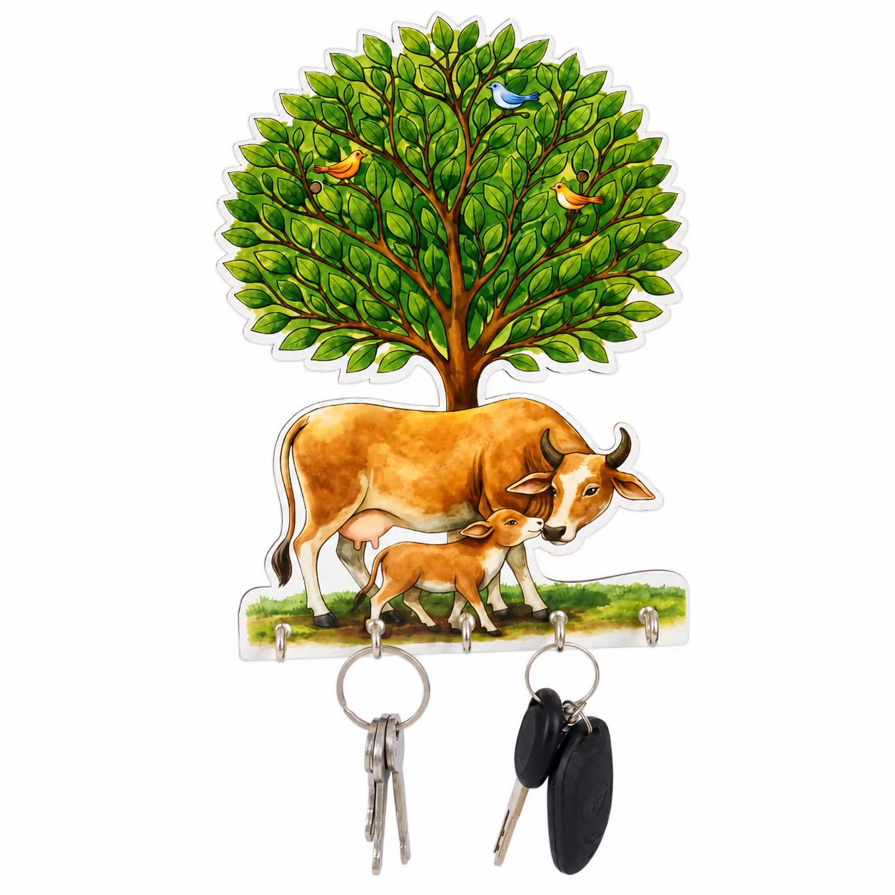 Wooden Cow Tree Key Holder – Stylish Wall Mount Organizer - Image 3