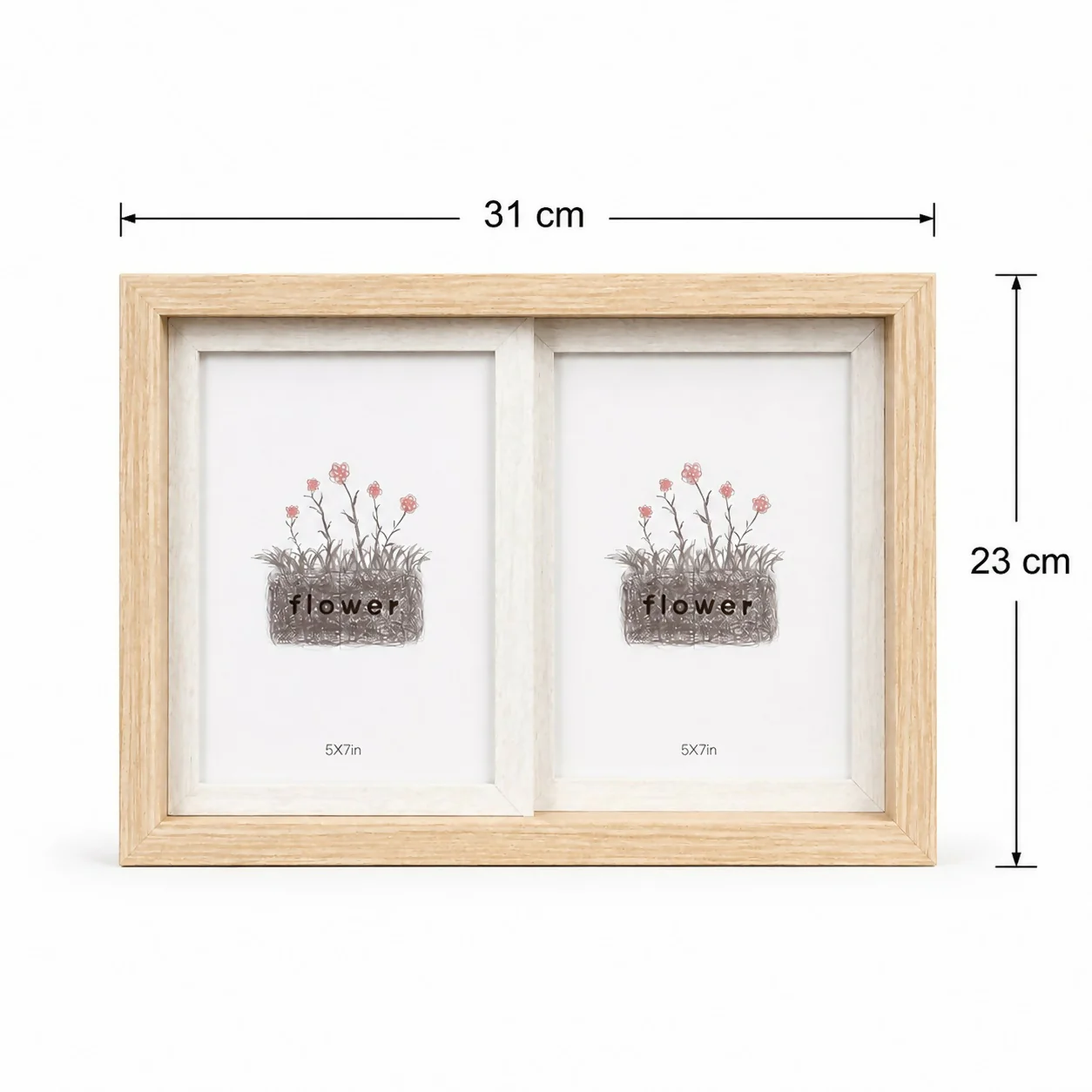 Wooden Double Photo Frame – Stylish 5x7 Horizontal Display - Image 5