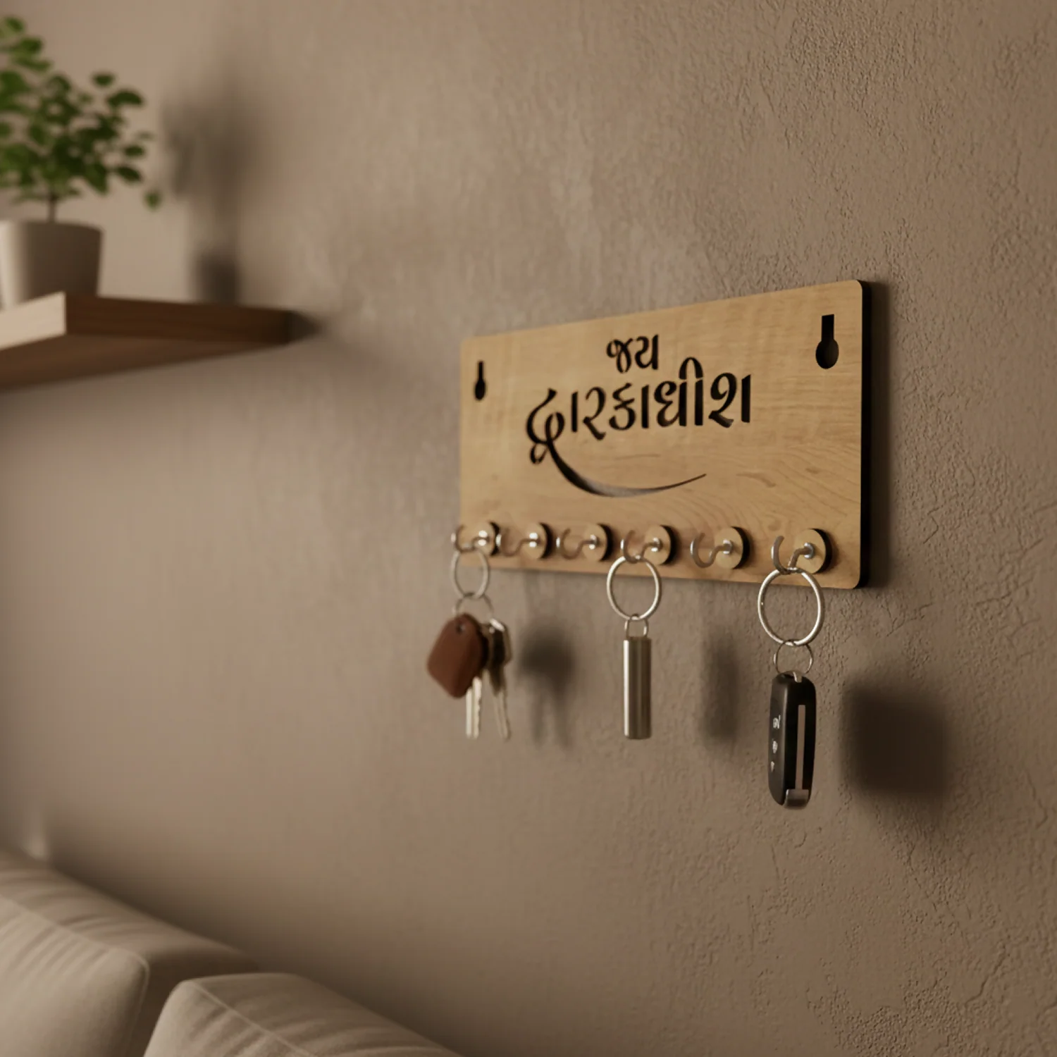 Wooden Key Holder – Spiritual Jay Dwarkadish Wall Organizer - Image 2