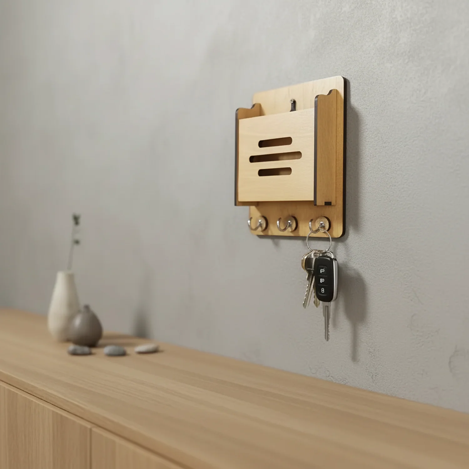 Wooden Key Holder with Mobile Stand – Minimalist Entryway Organizer - Image 5