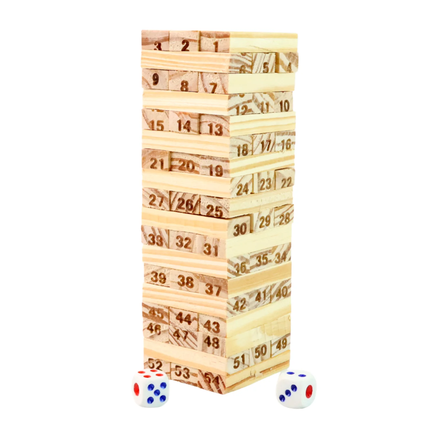 Wooden Tumbling Tower Game – 54 Numbered Blocks & Dice Set - Image 5