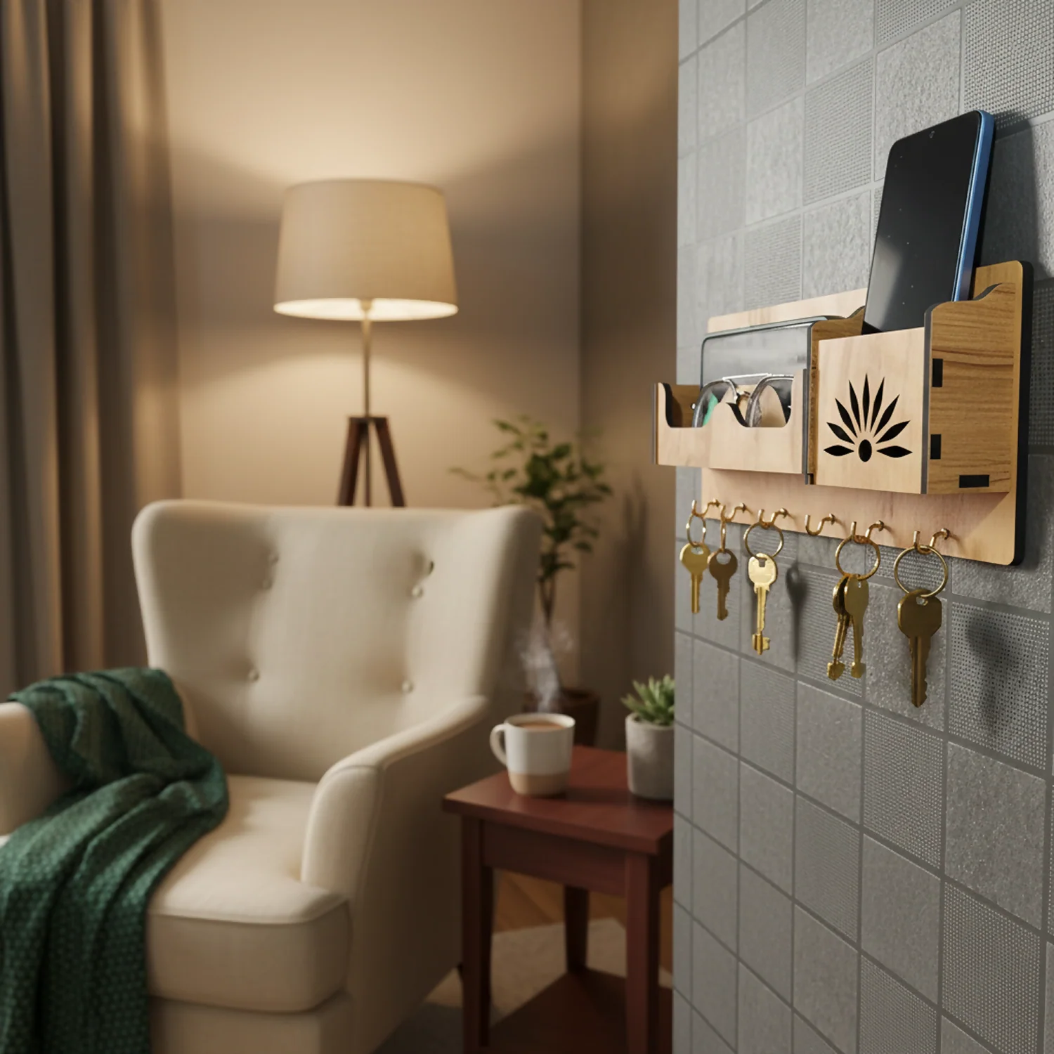 Wooden Wall Mounted Key Holder – 3-in-1 Organizer with Shelf - Image 3