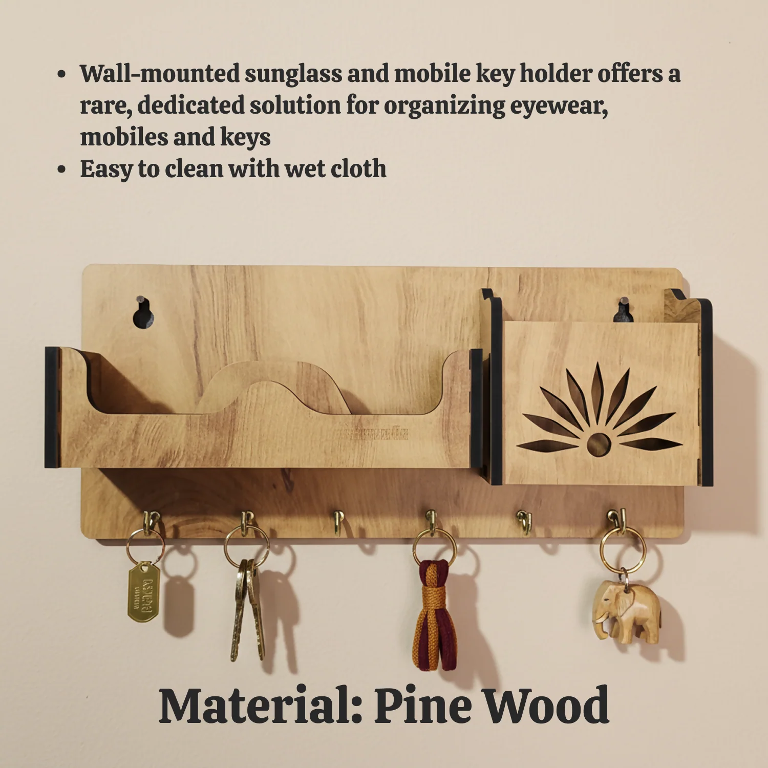 Wooden Wall Mounted Key Holder – 3-in-1 Organizer with Shelf - Image 4