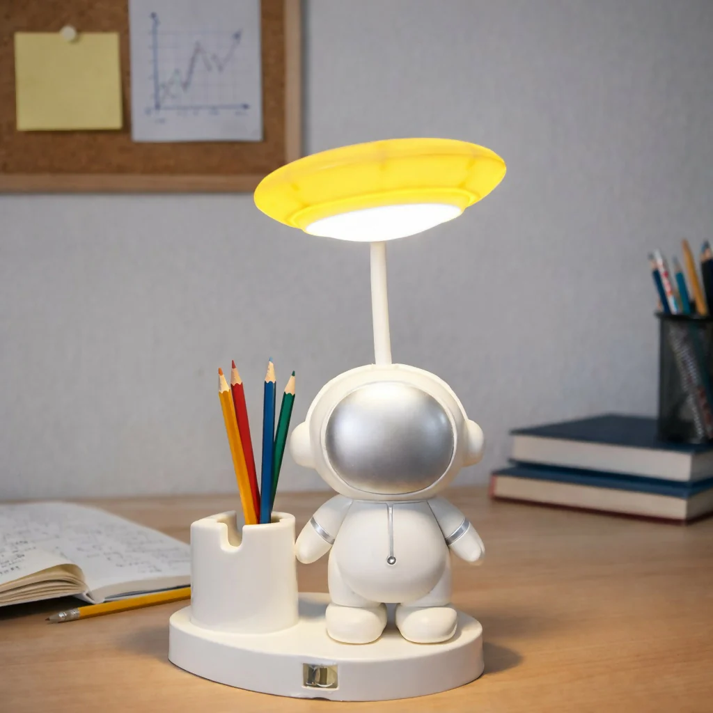 Astronaut LED Desk Lamp with Pen Holder – Soft Light for Kids & Study