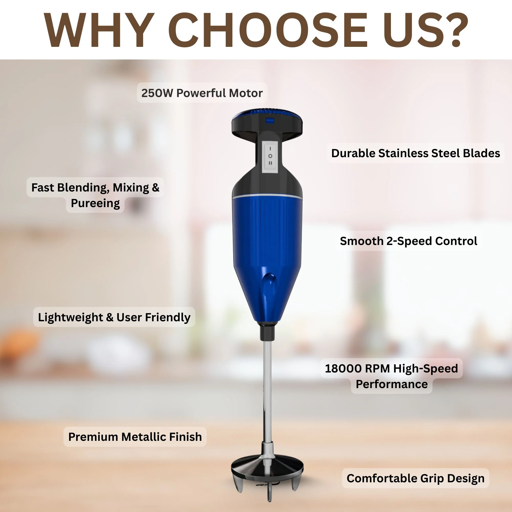 Hand Blender – Powerful 250W for Hot & Cold Blending in Kitchen - Image 4