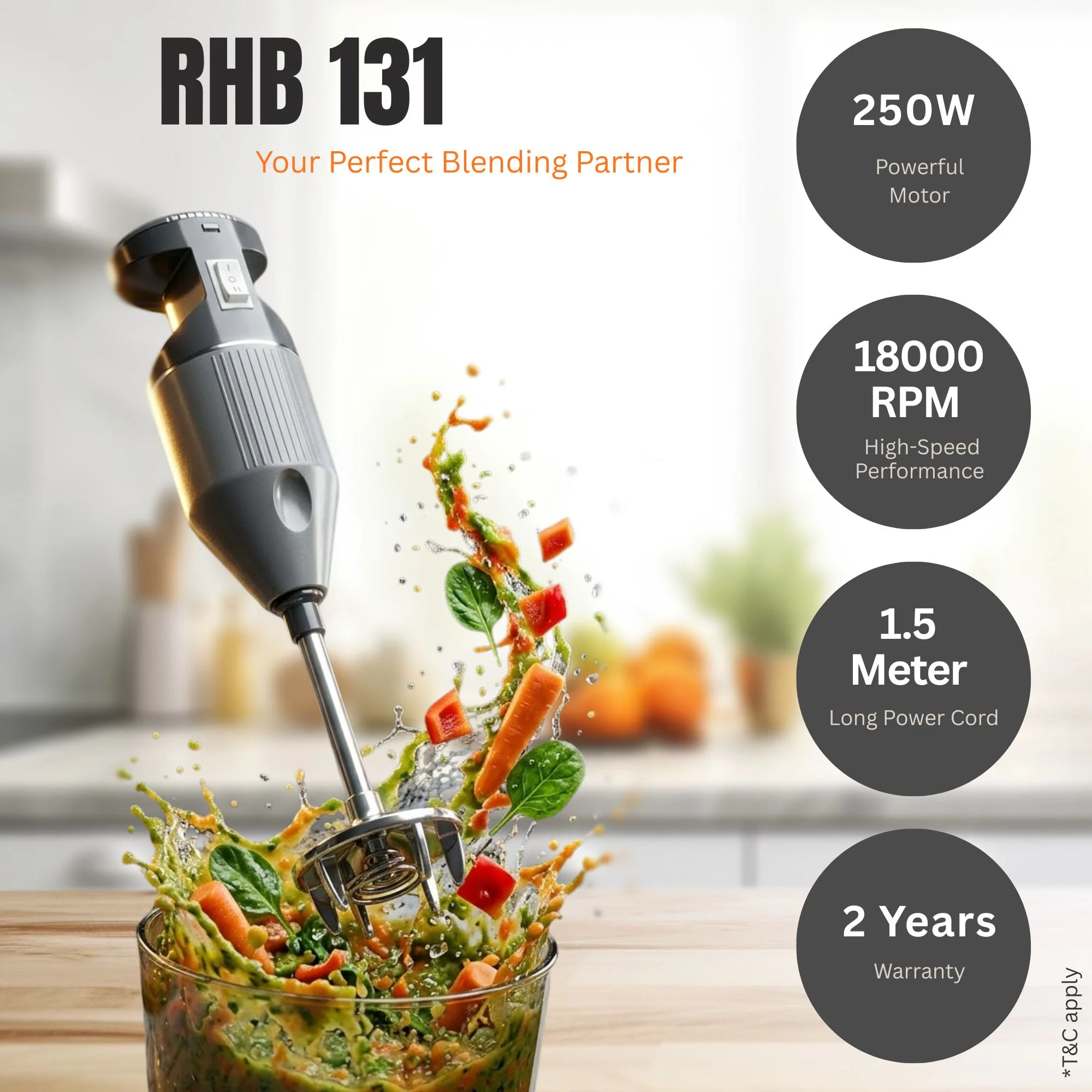 Hand Blender – Powerful 250W for Hot & Cold Blending in Modern Kitchens - Image 3